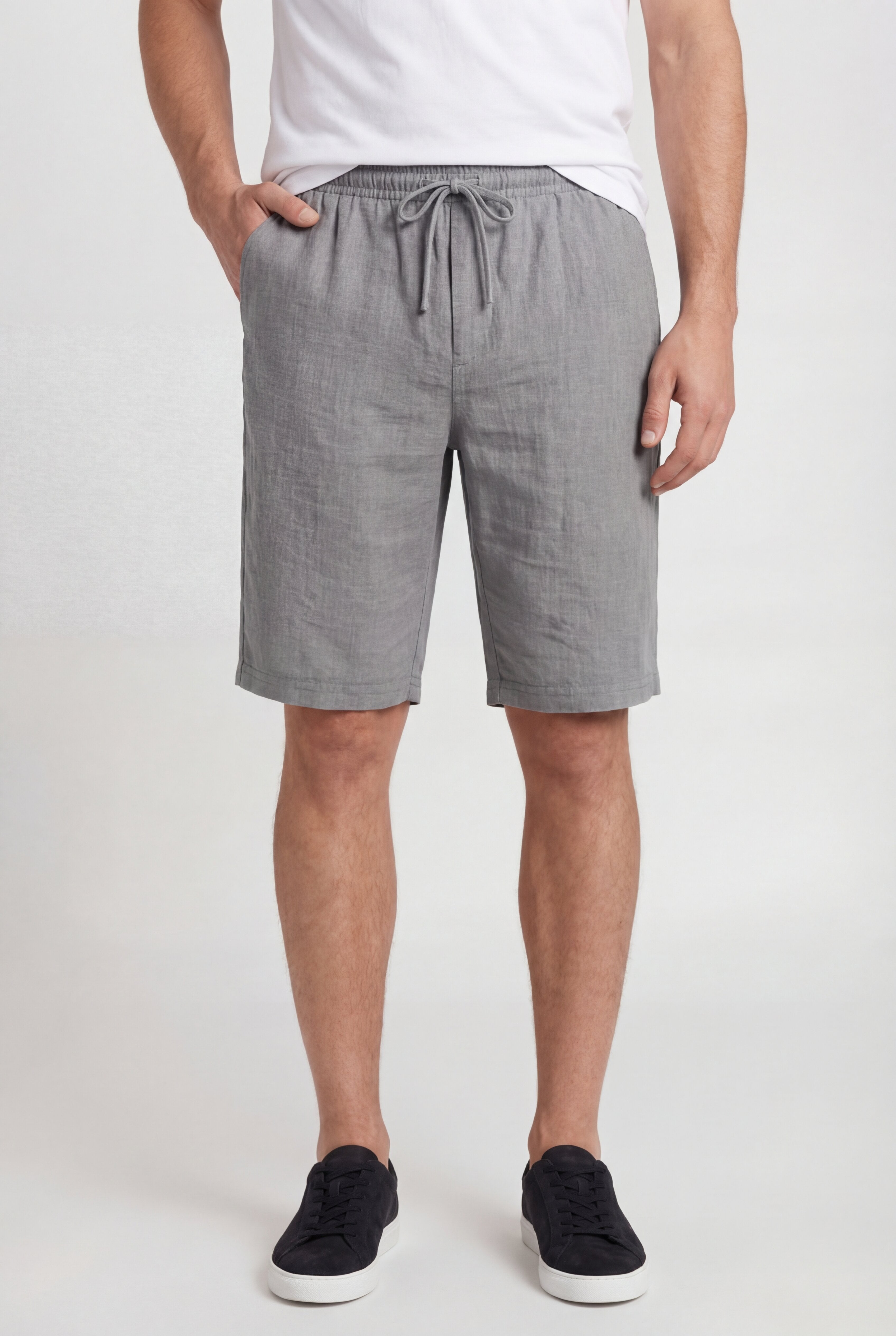 LECAN LINEN DRAWSTRING SHORTS - GRAY