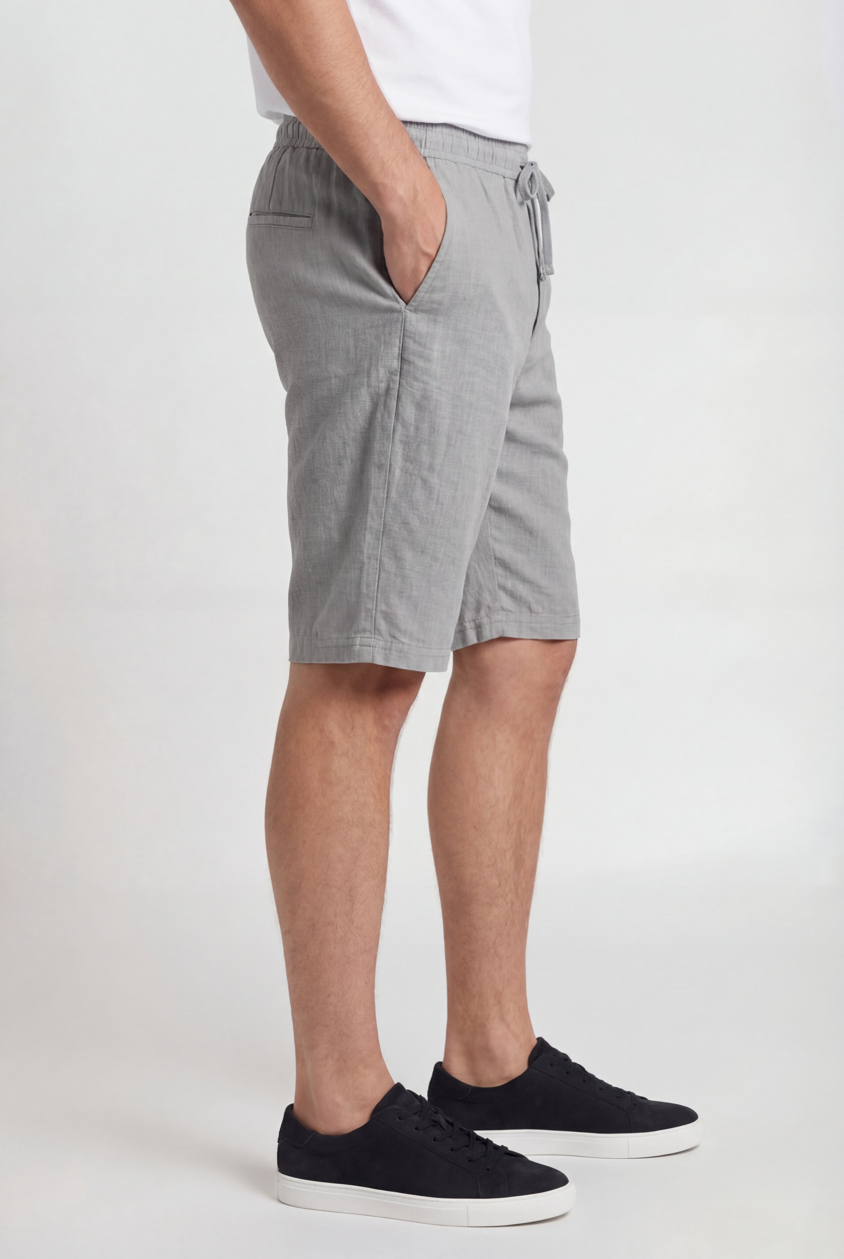 LECAN LINEN DRAWSTRING SHORTS - GRAY