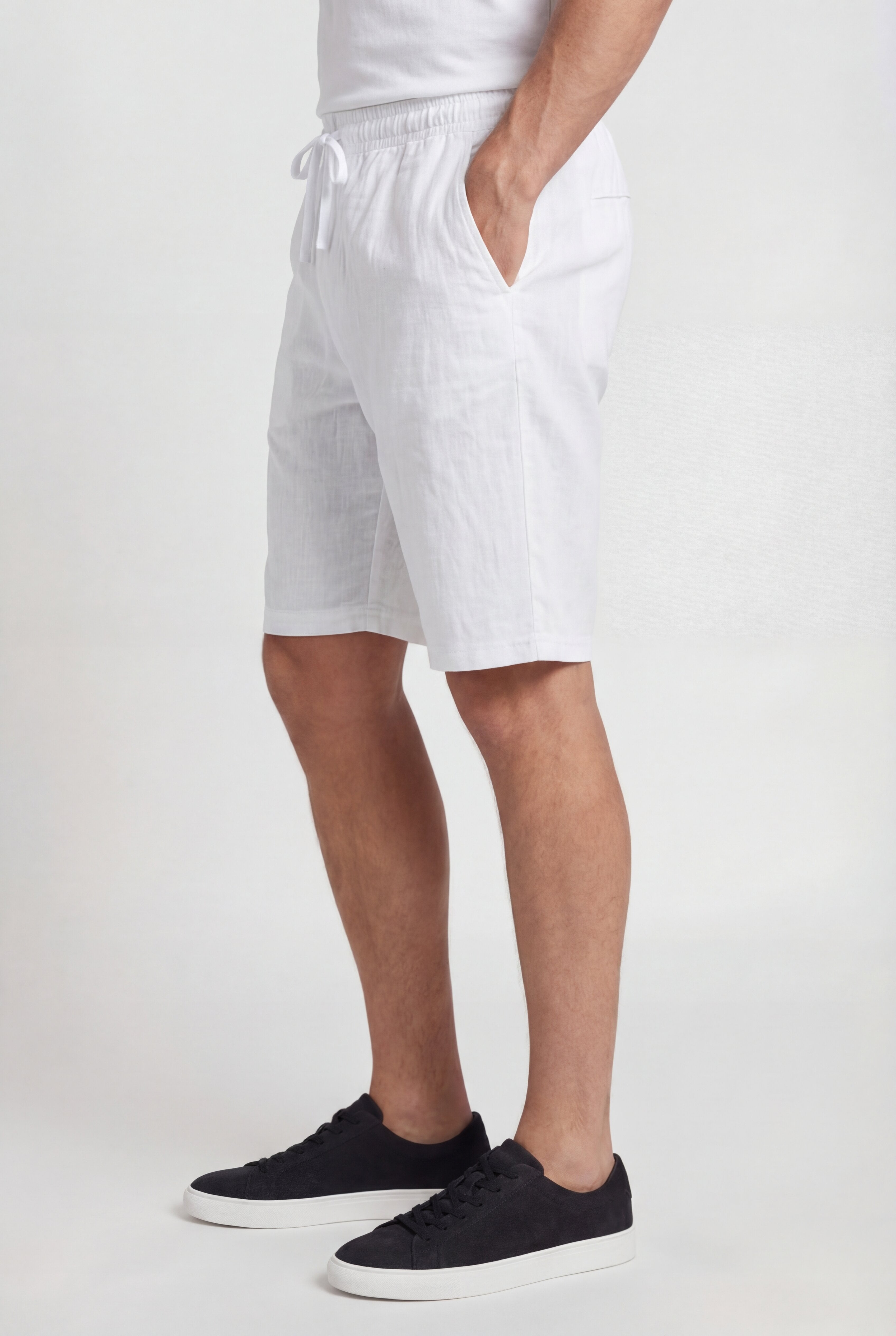 LECAN LINEN DRAWSTRING SHORTS - WHITE