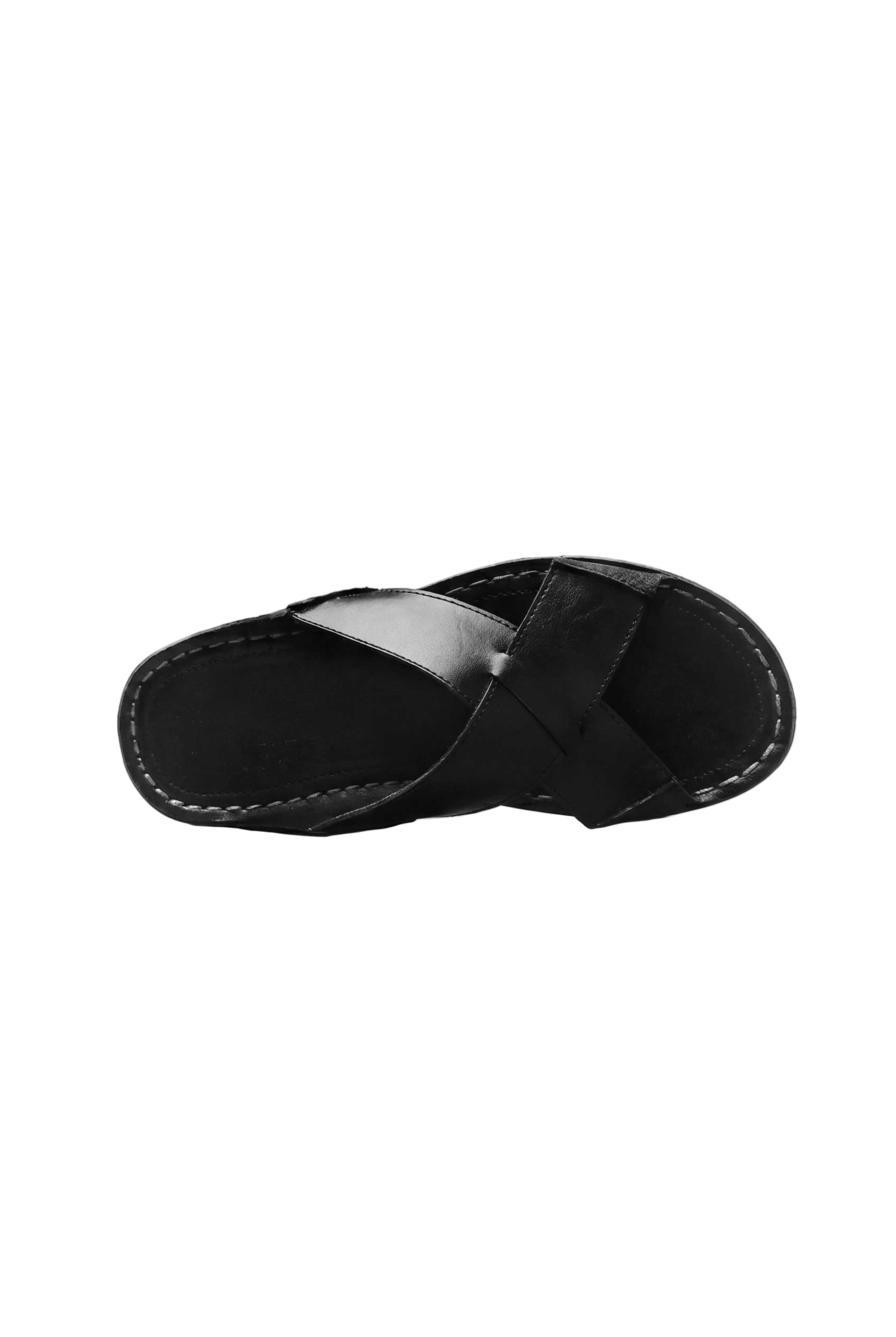 LEVIA LEATHER SLIDE SANDALS – BLACK