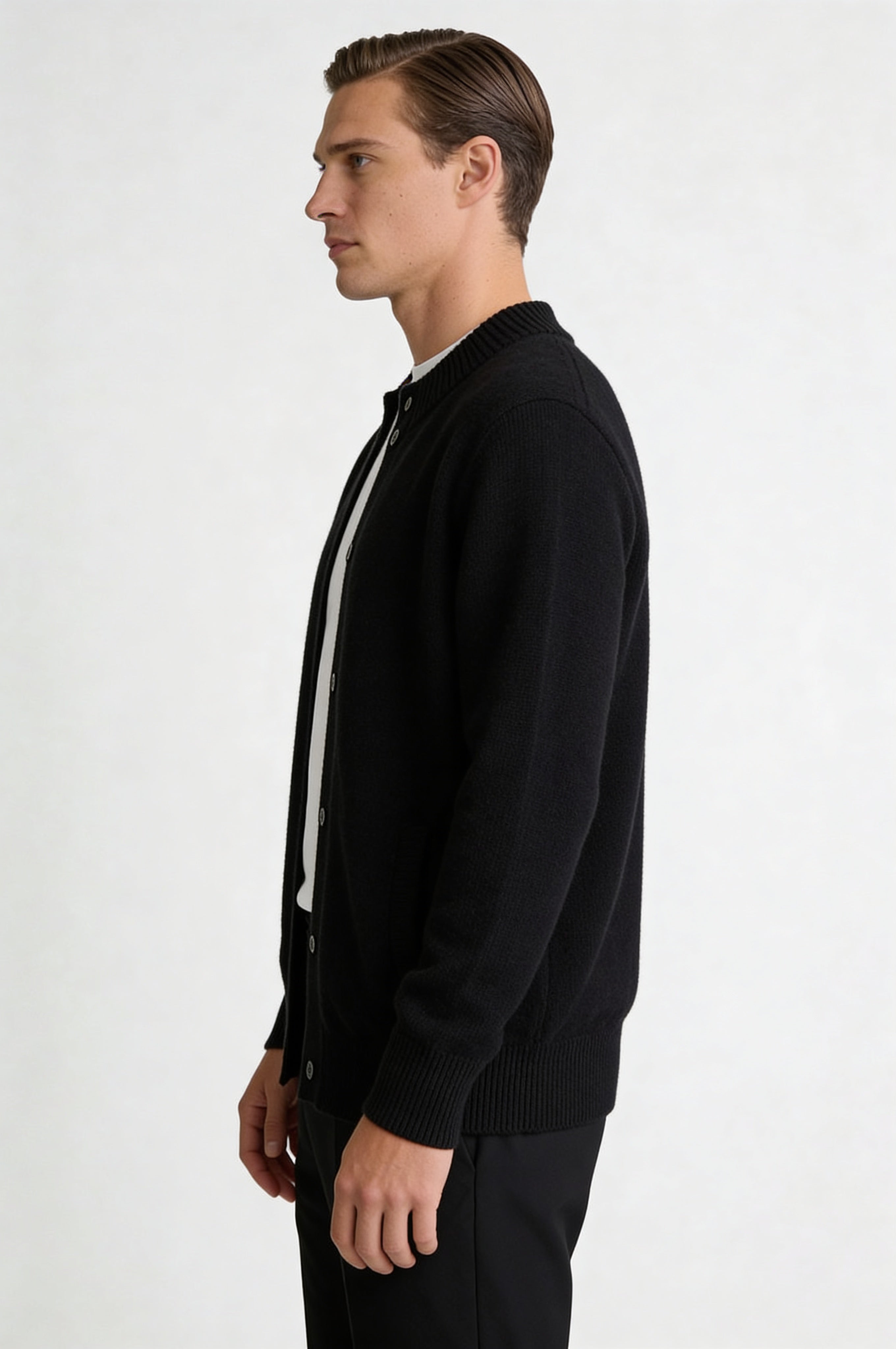 LORVIK WOOL STAND COLLAR CARDIGAN – BLACK