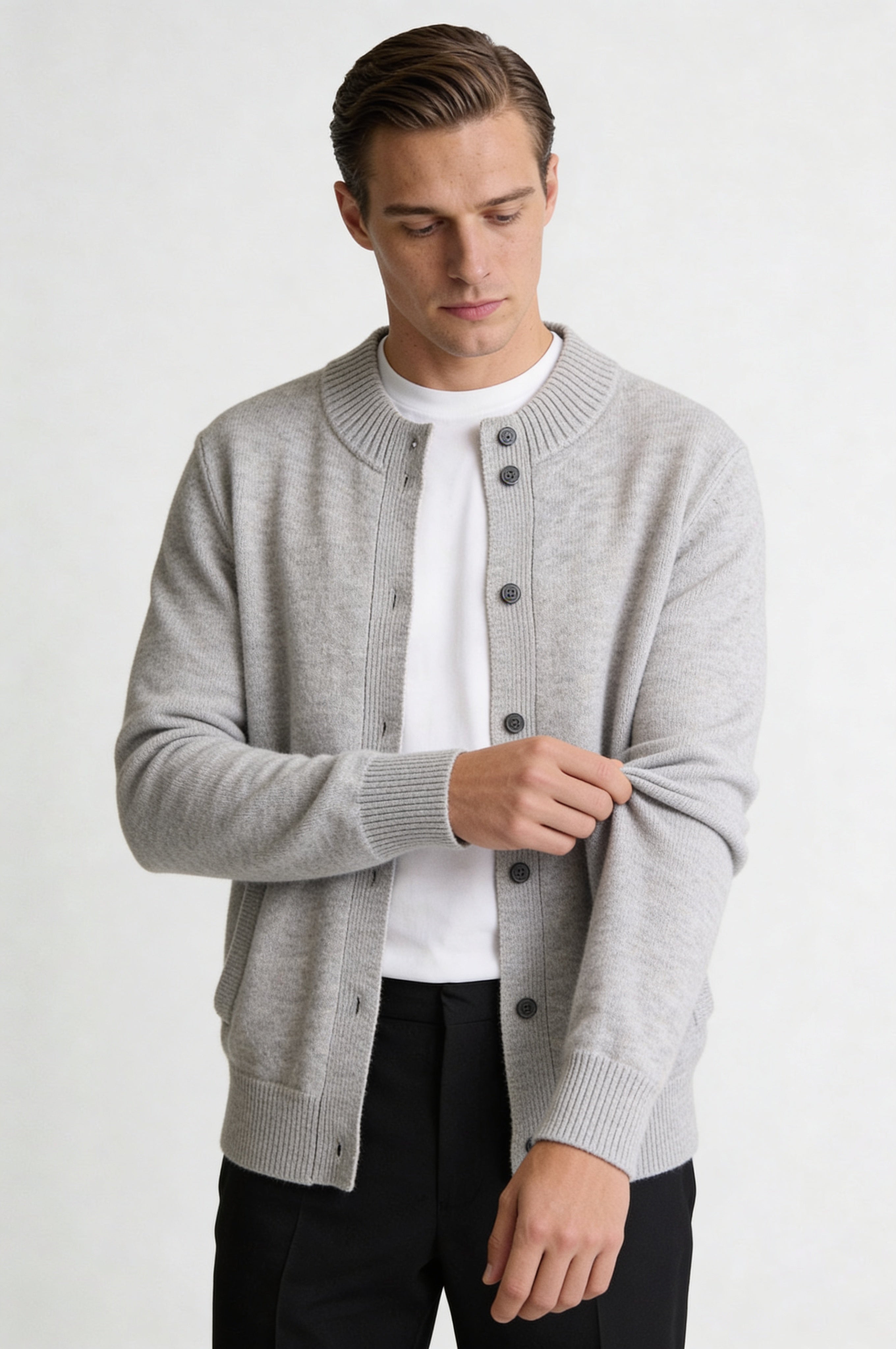 LORVIK WOOL STAND COLLAR CARDIGAN – GRAY