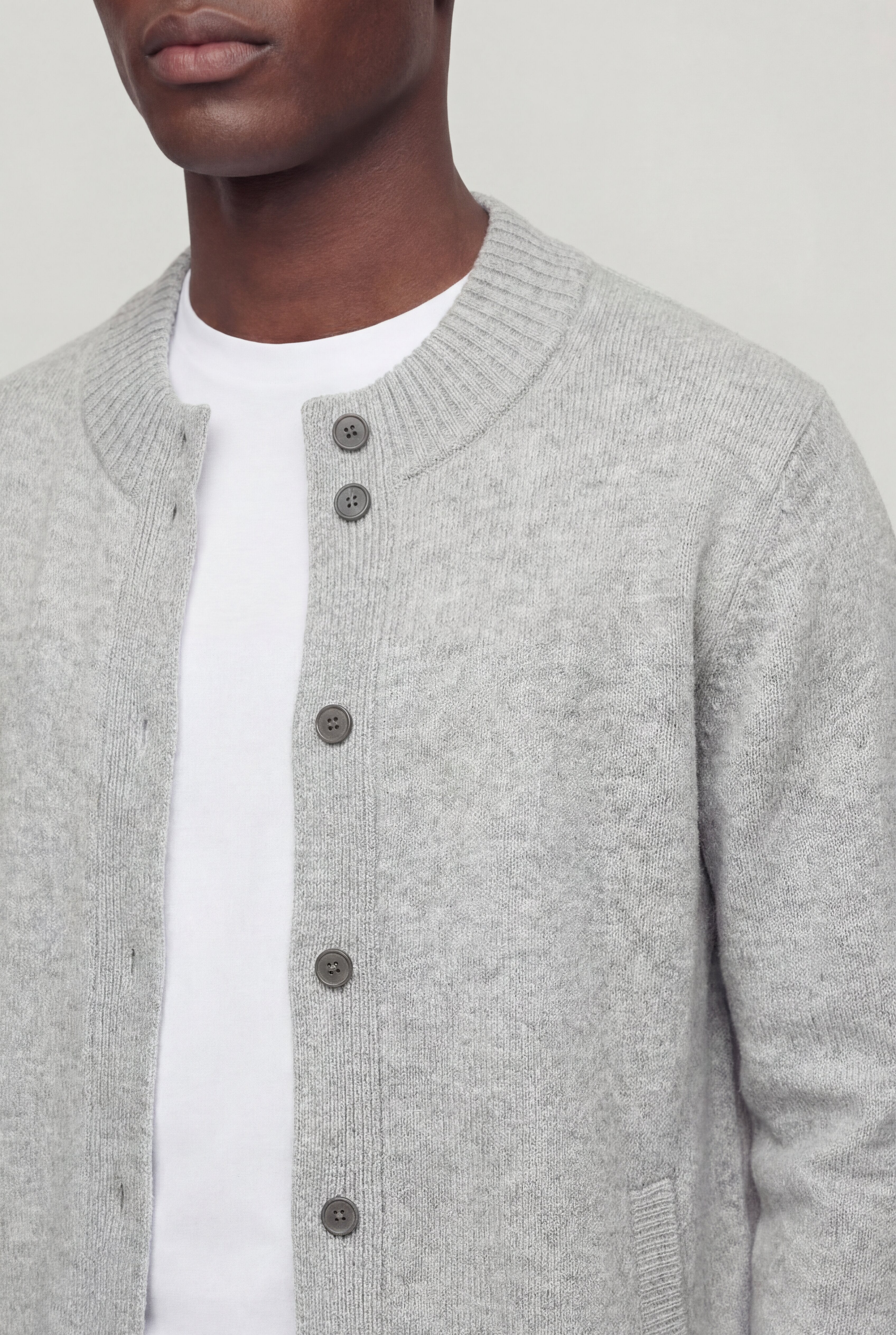 LORVIK WOOL STAND COLLAR CARDIGAN – GRAY