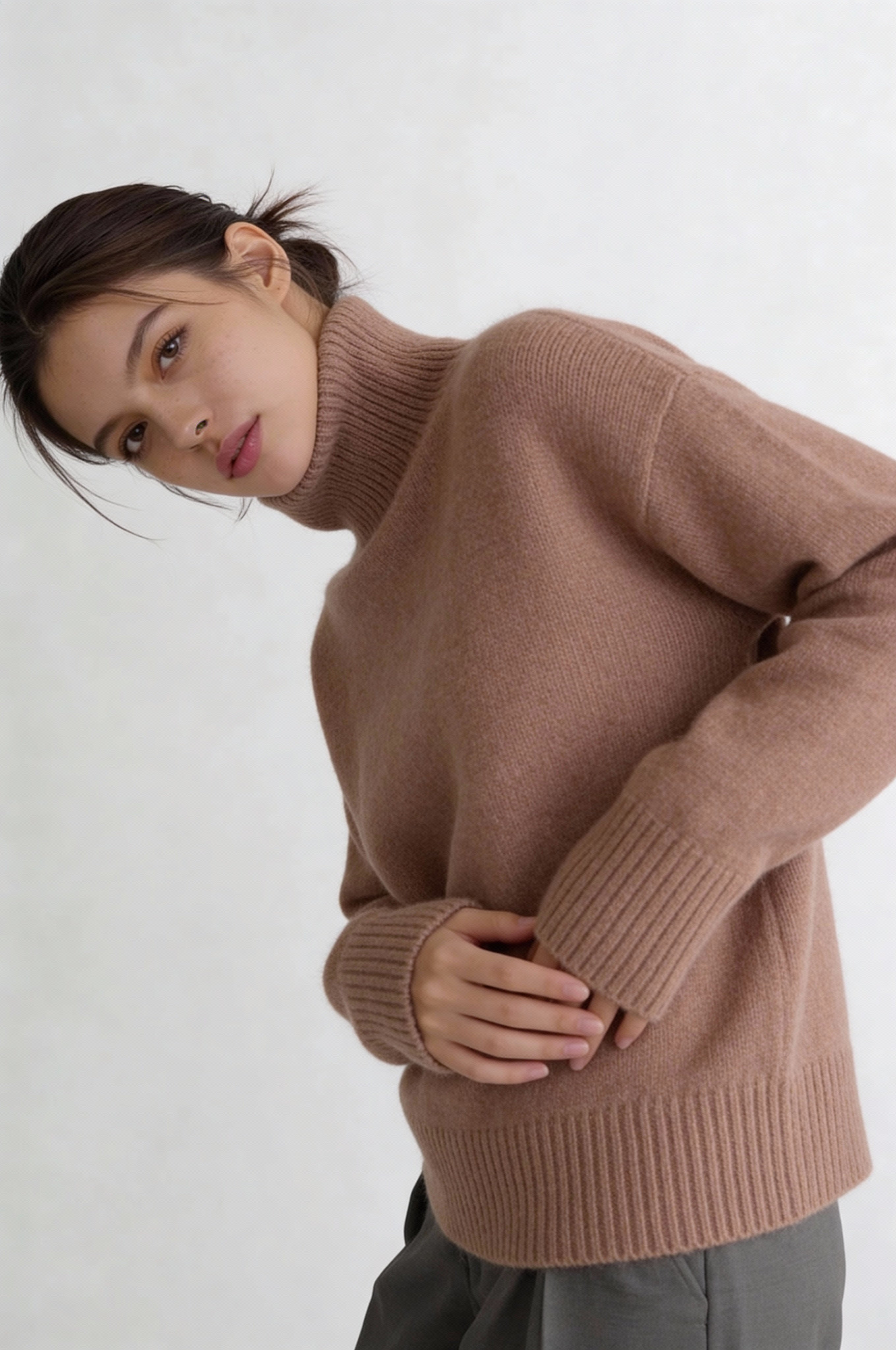 Lynford Oversized Turtleneck Sweater – Brown