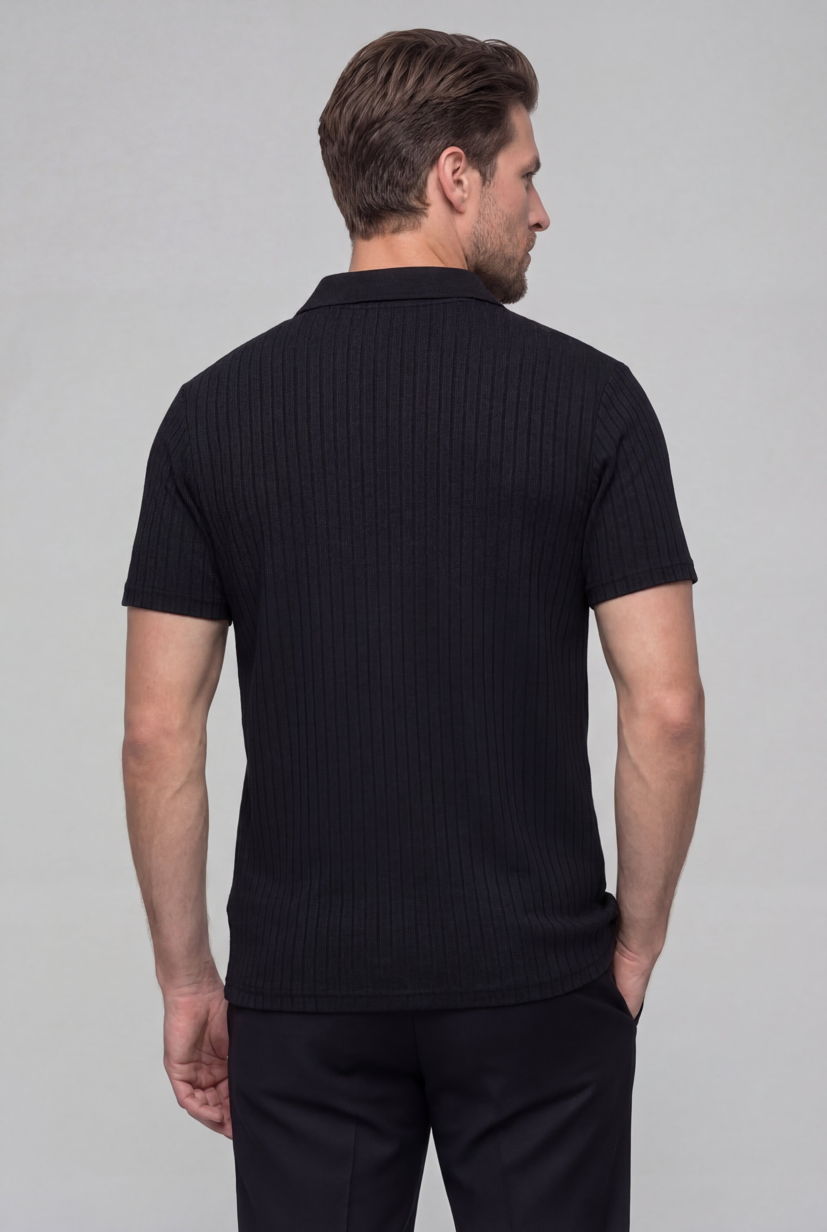 ORVELL STRIPED POLO SHIRT – BLACK