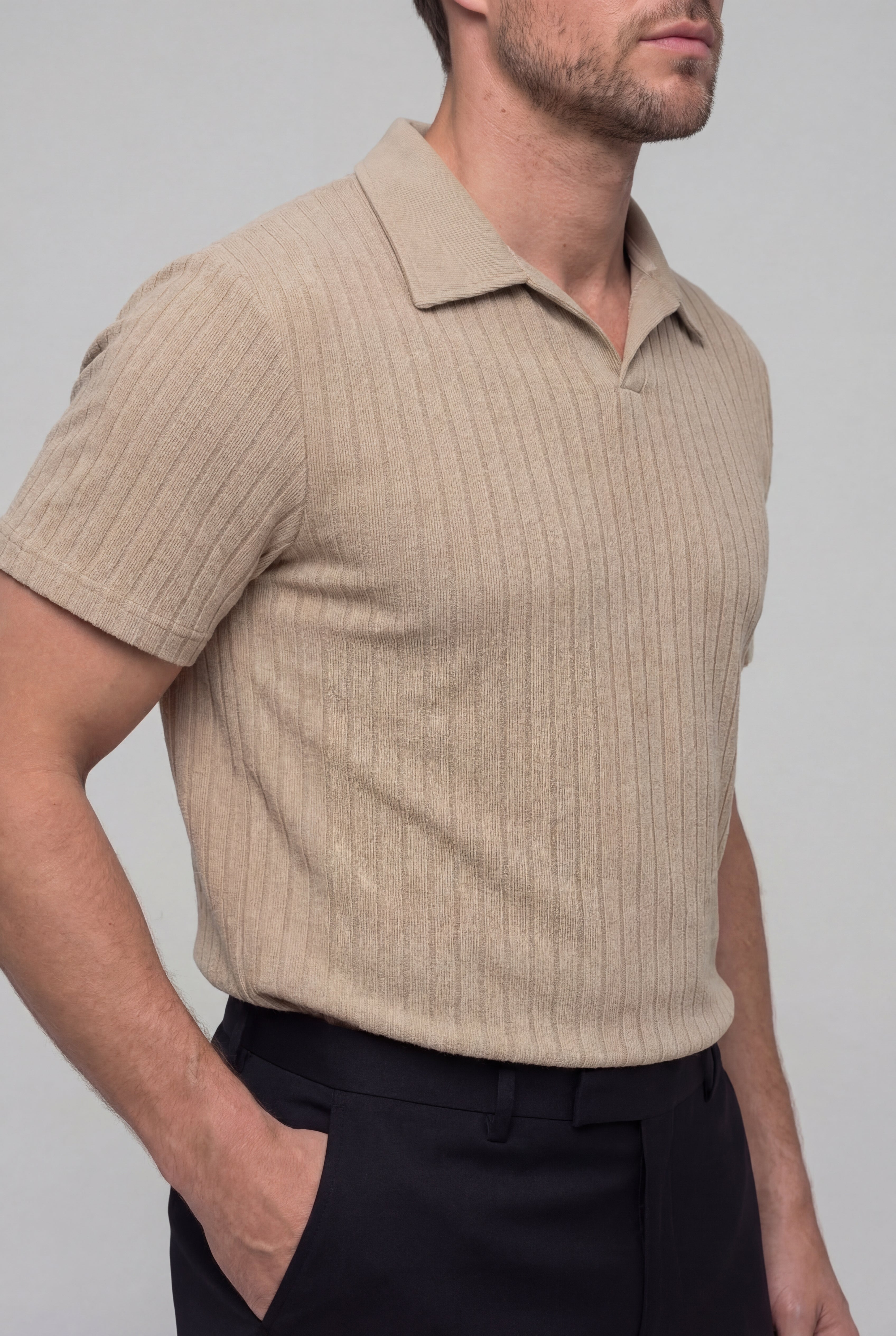 ORVELL STRIPED POLO SHIRT – KHAKI