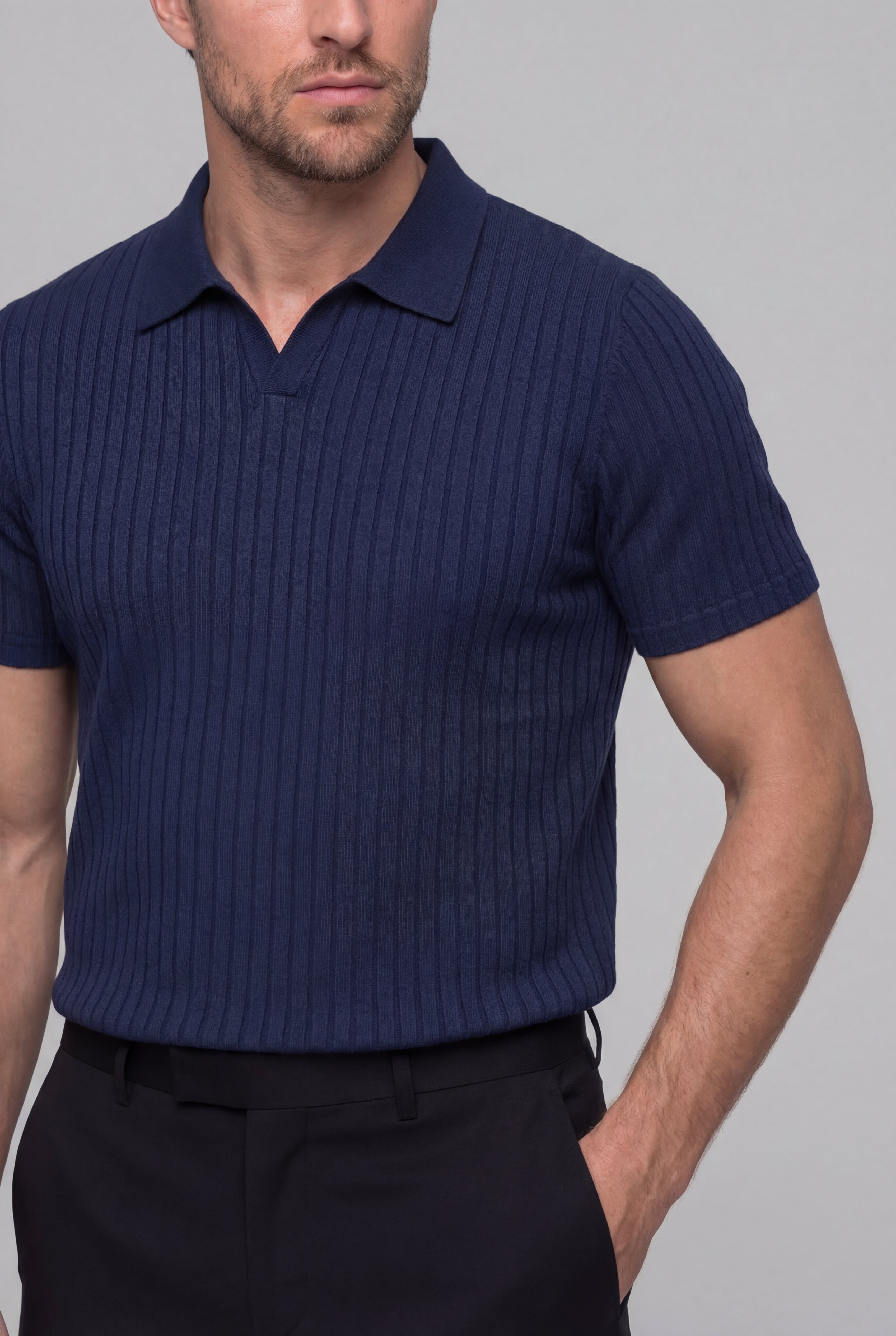 ORVELL STRIPED POLO SHIRT – NAVY