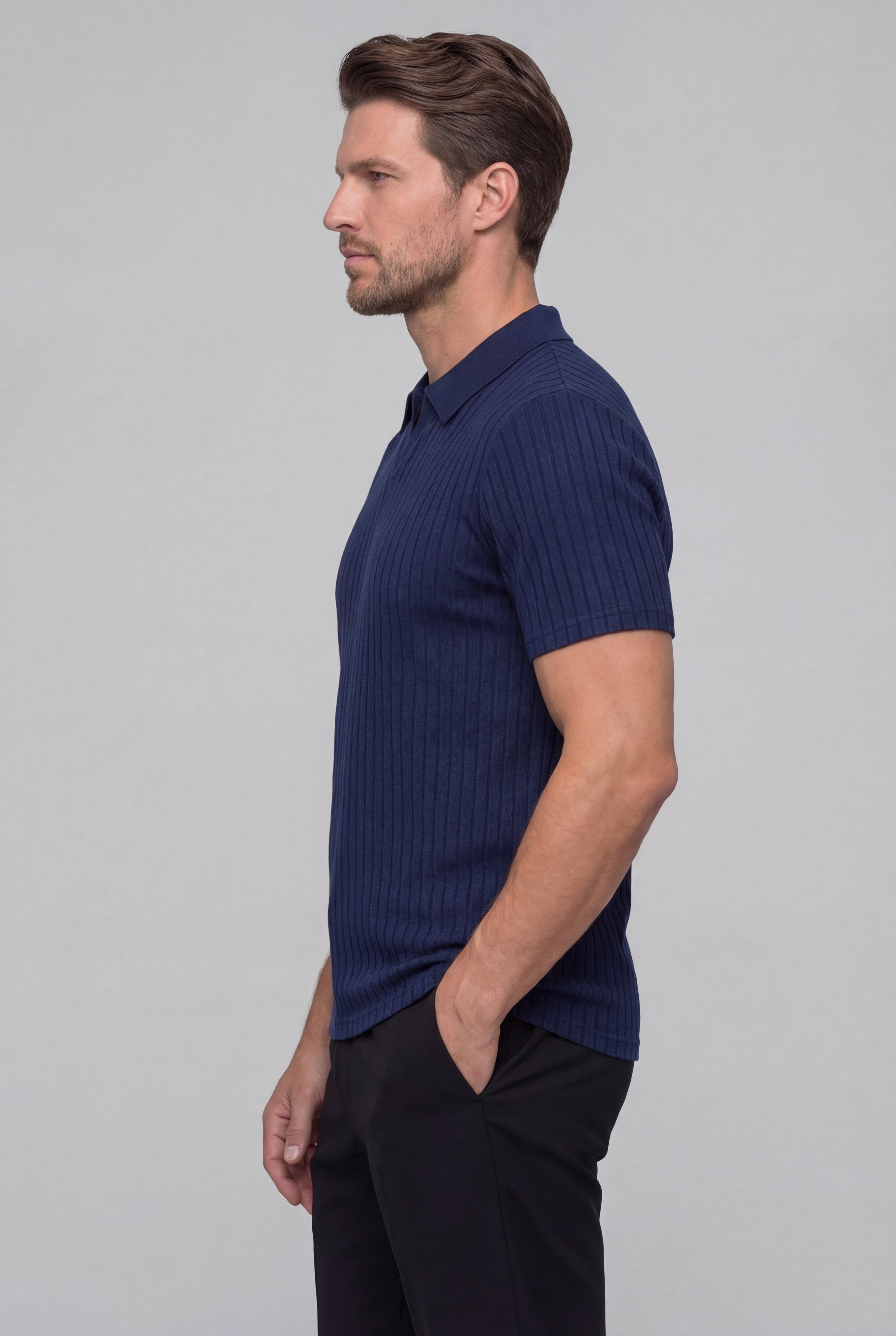 ORVELL STRIPED POLO SHIRT – NAVY