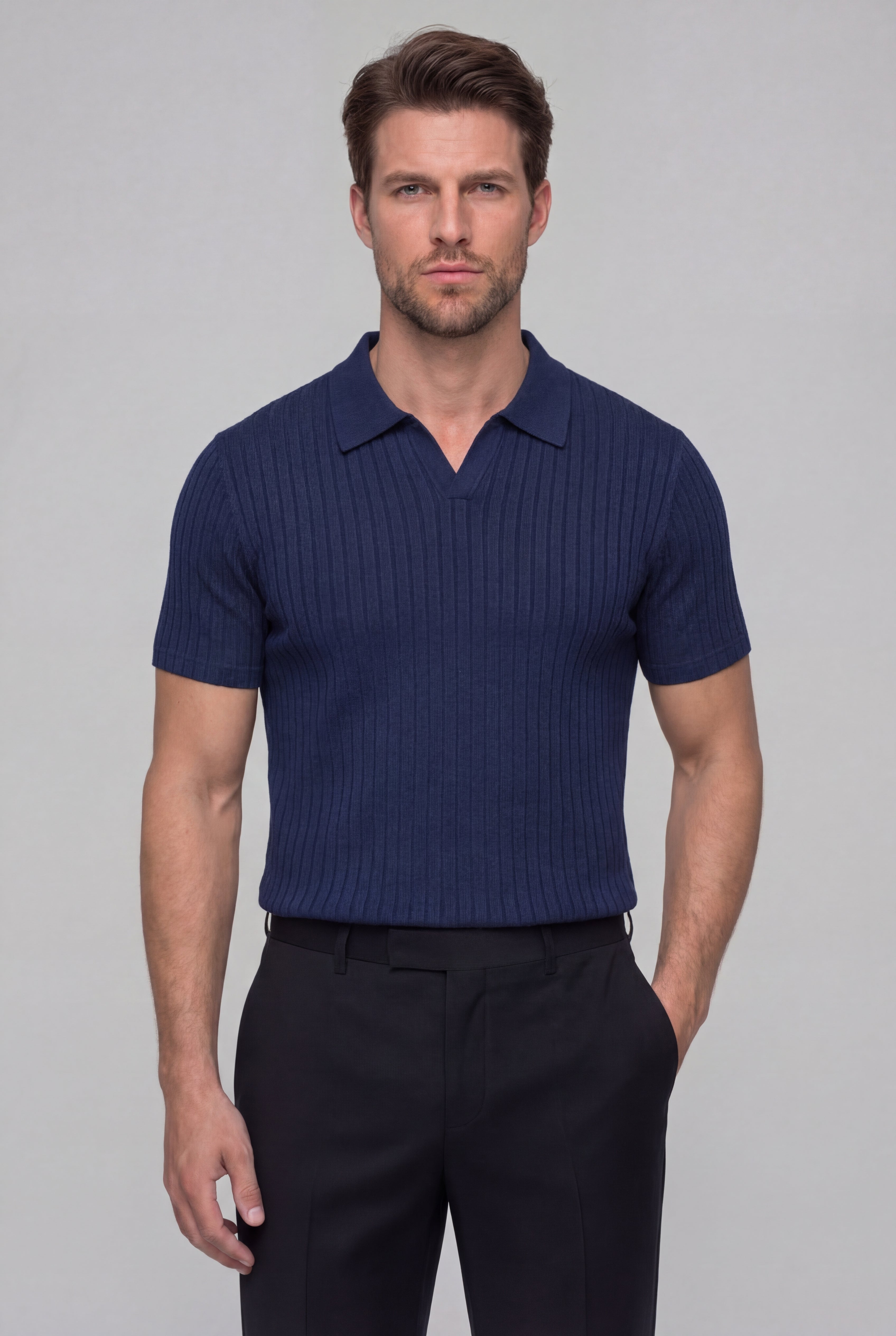 ORVELL STRIPED POLO SHIRT – NAVY