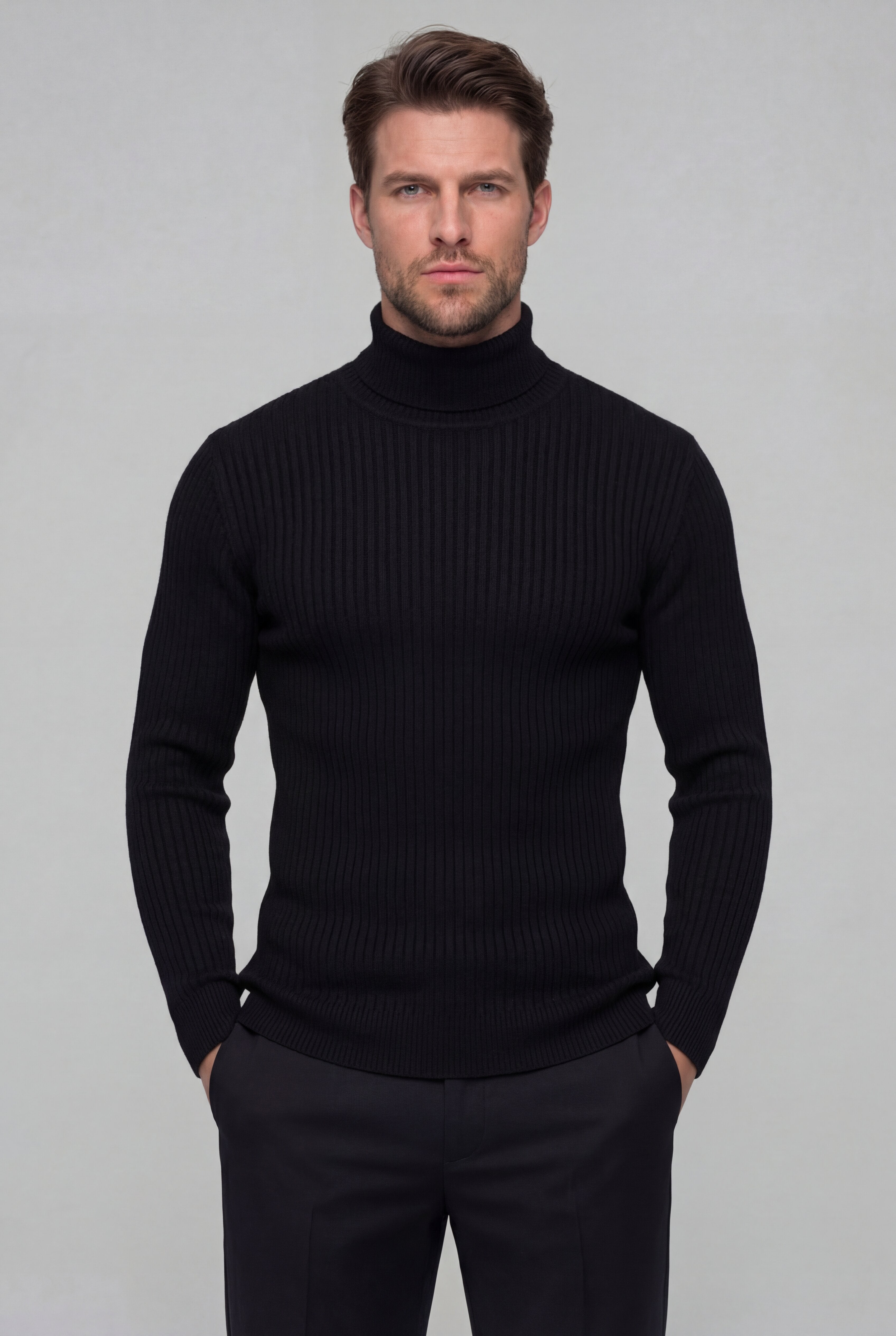 PRESCOT RIBBED TURTLENECK SWEATER – BLACK