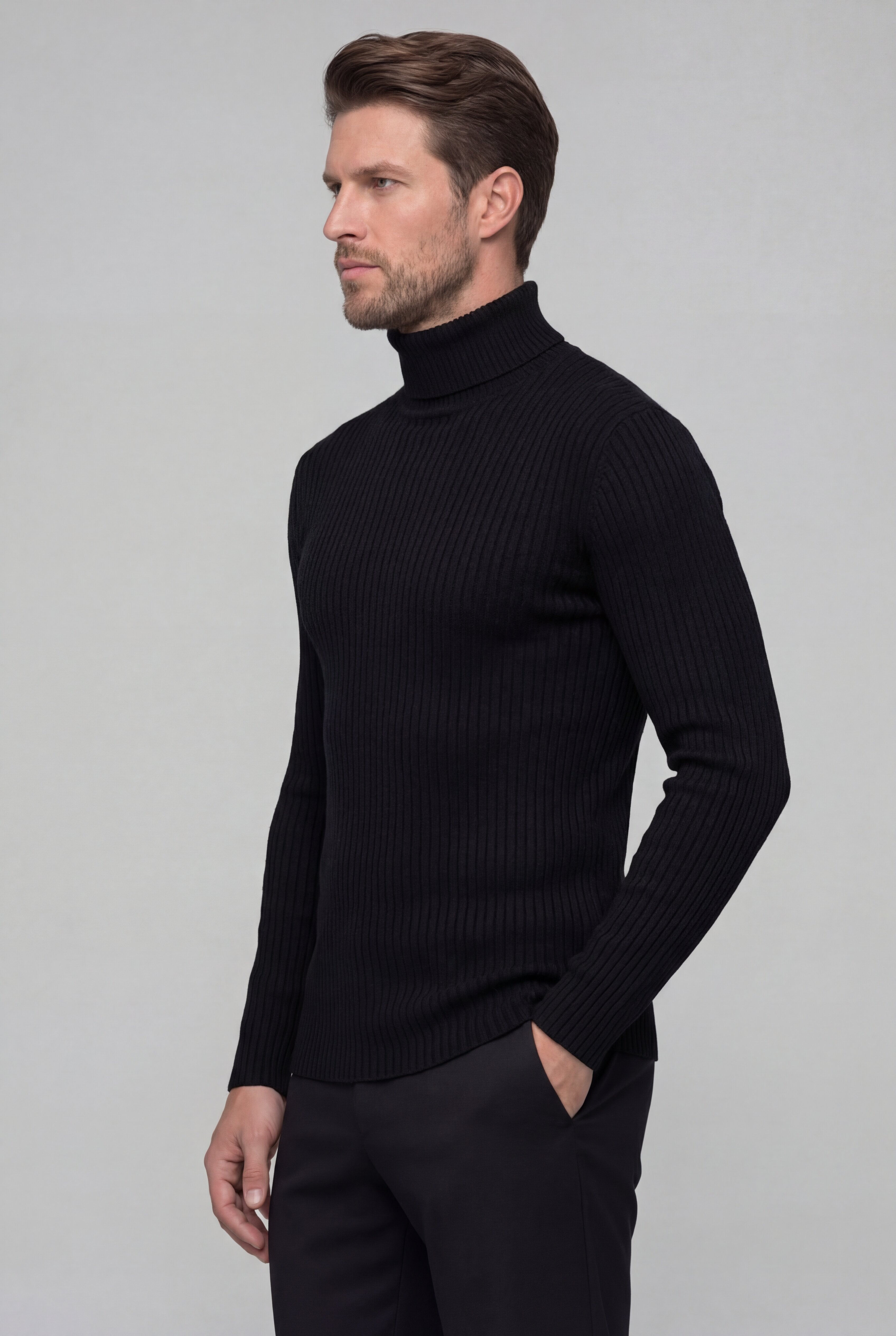 PRESCOT RIBBED TURTLENECK SWEATER – BLACK