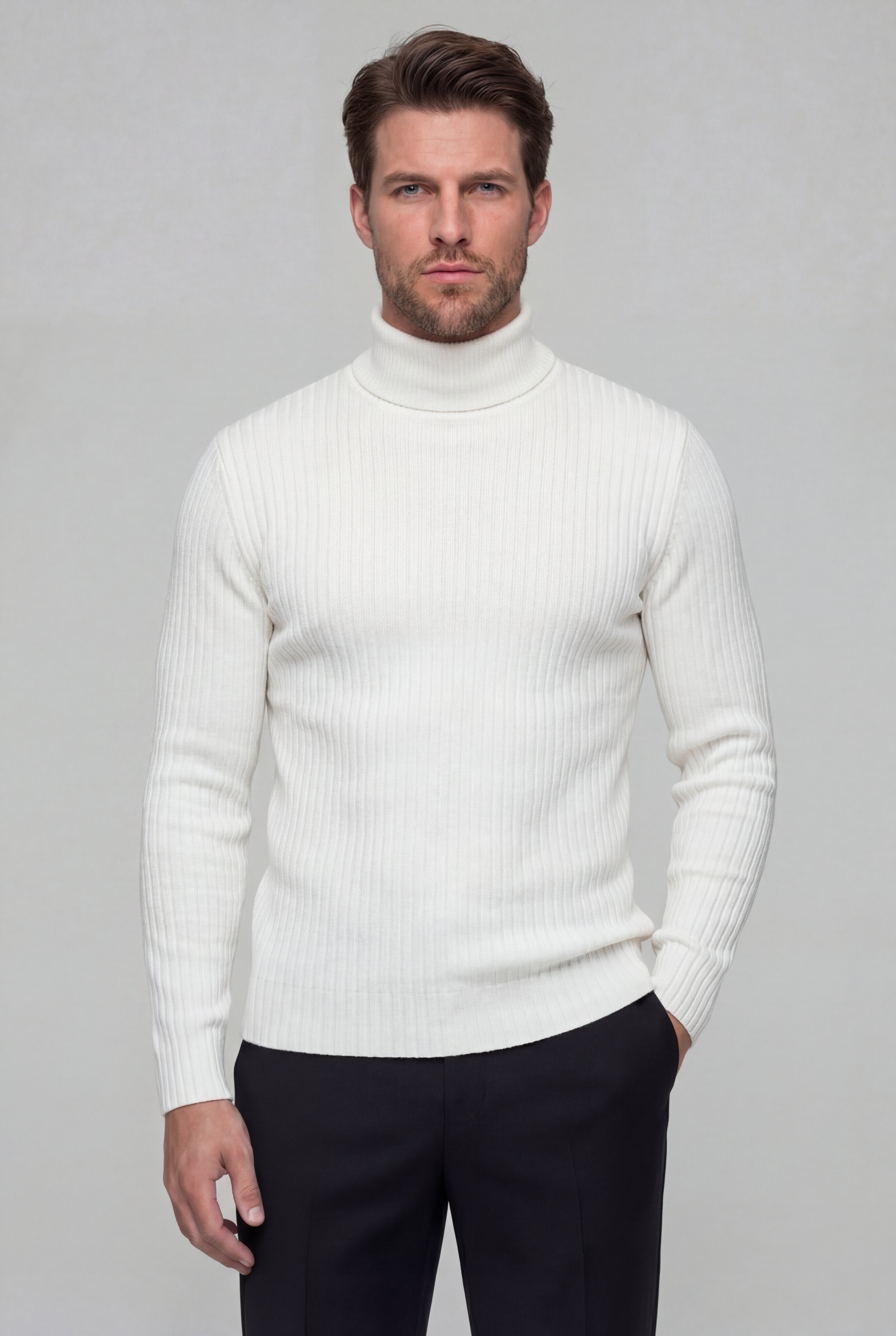 PRESCOT RIBBED TURTLENECK SWEATER – WHITE