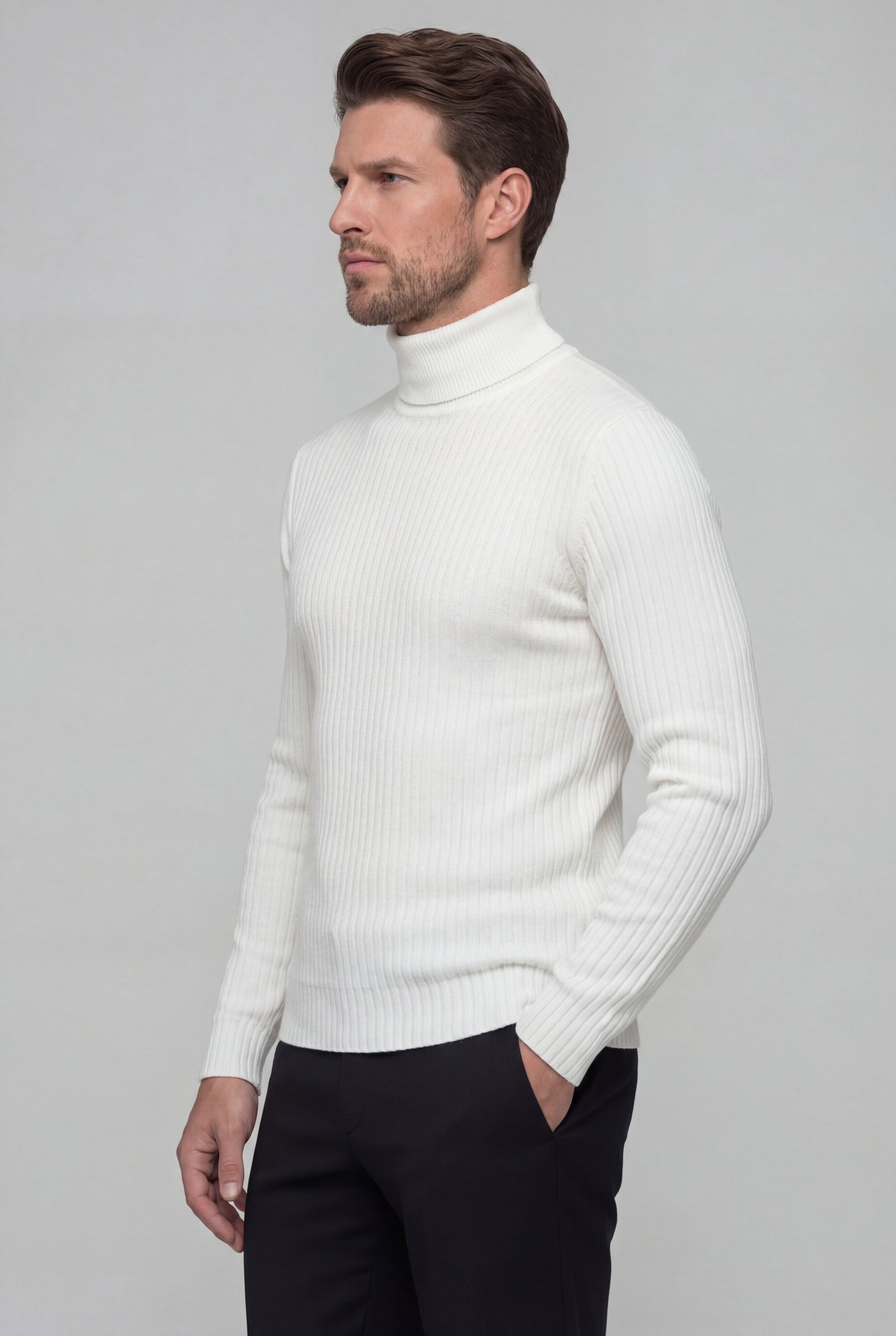 PRESCOT RIBBED TURTLENECK SWEATER – WHITE