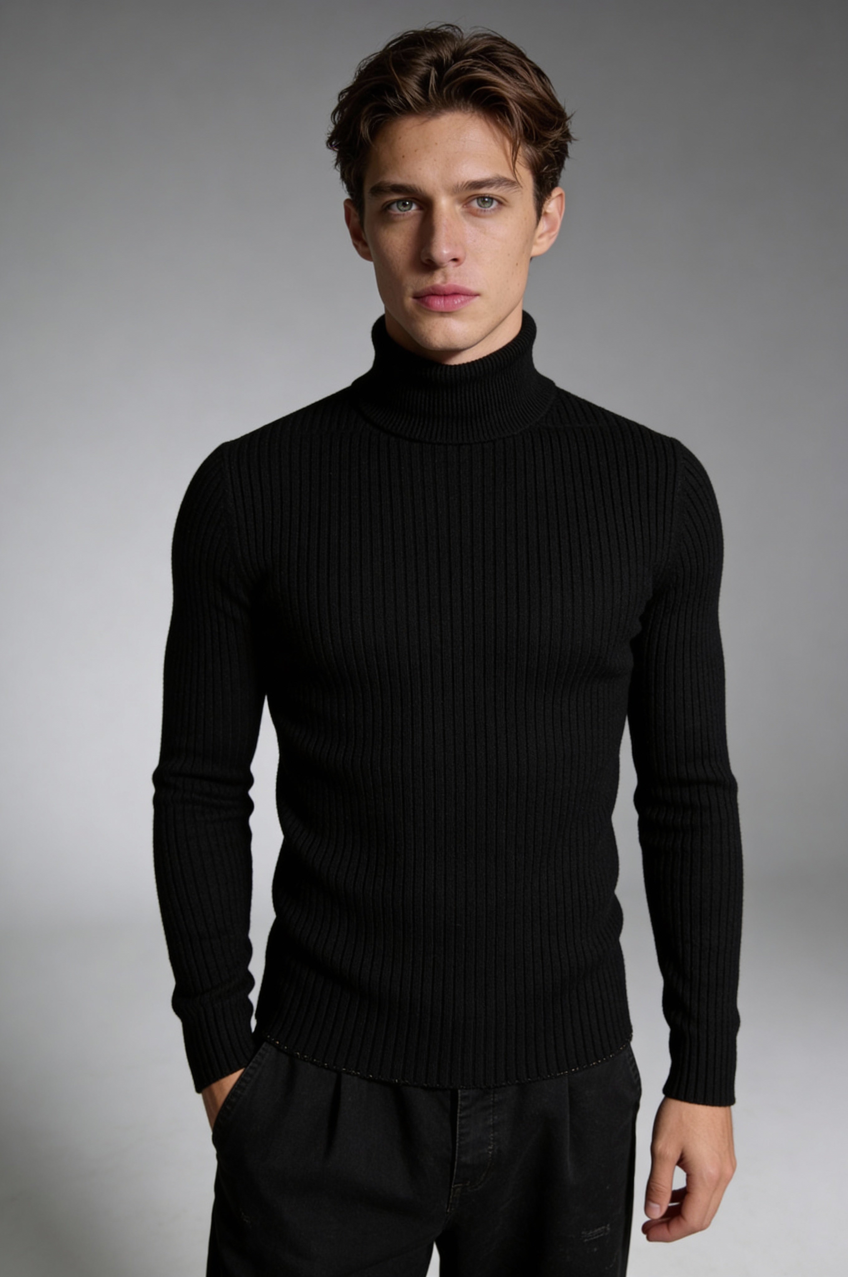 Prescot Ribbed Turtleneck Sweater – Black