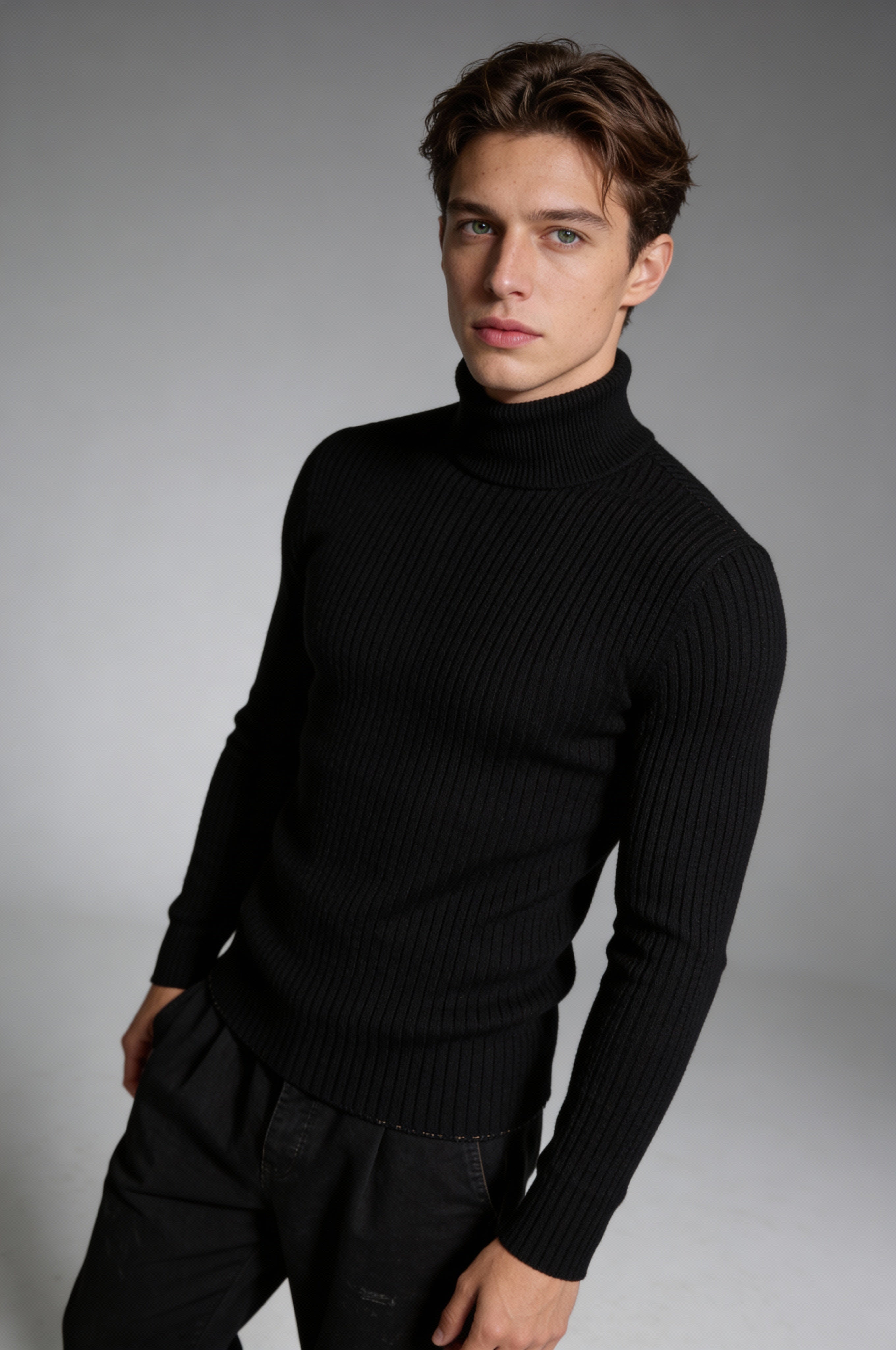 Prescot Ribbed Turtleneck Sweater – Black