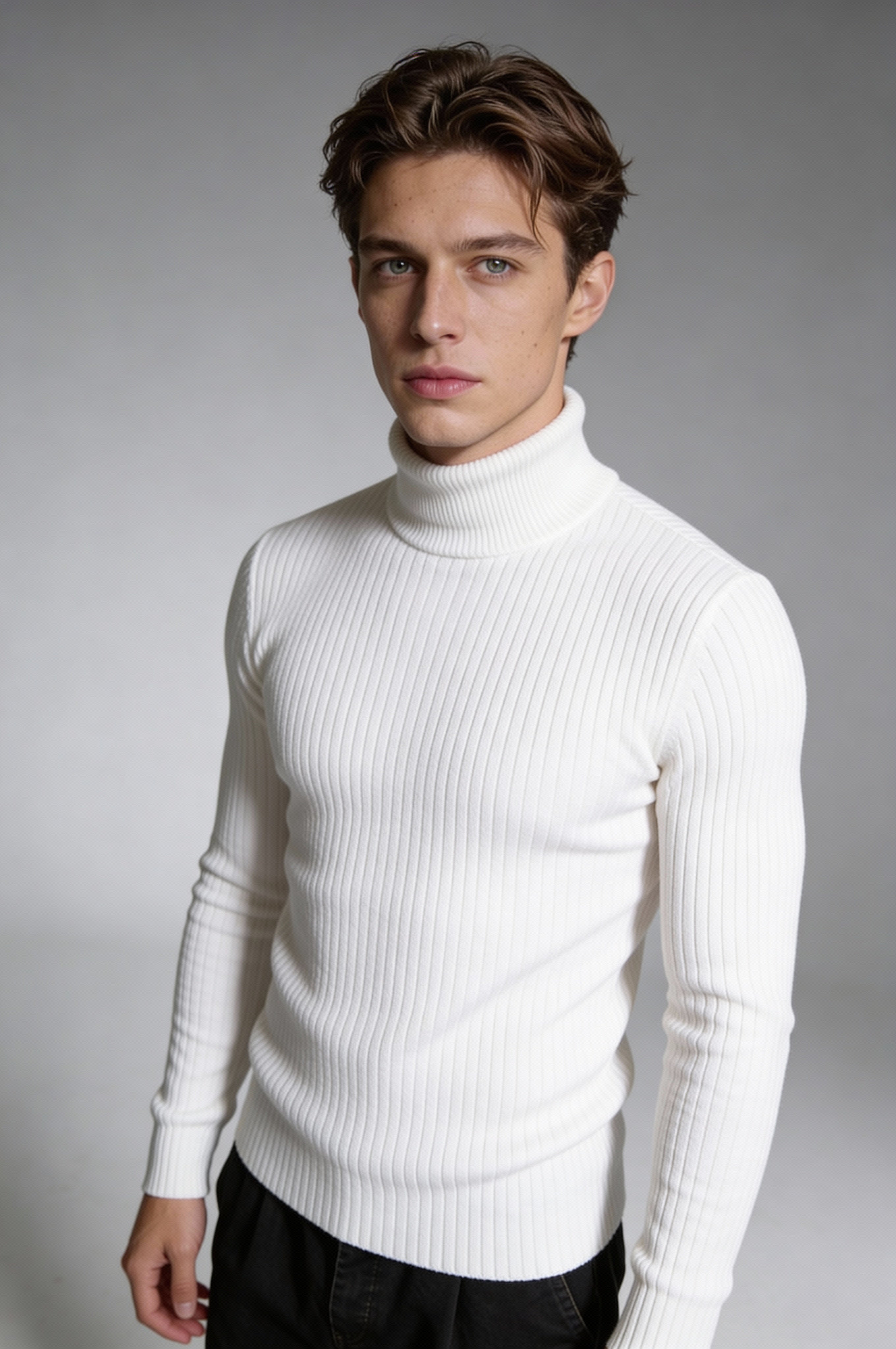 Prescot Ribbed Turtleneck Sweater – White