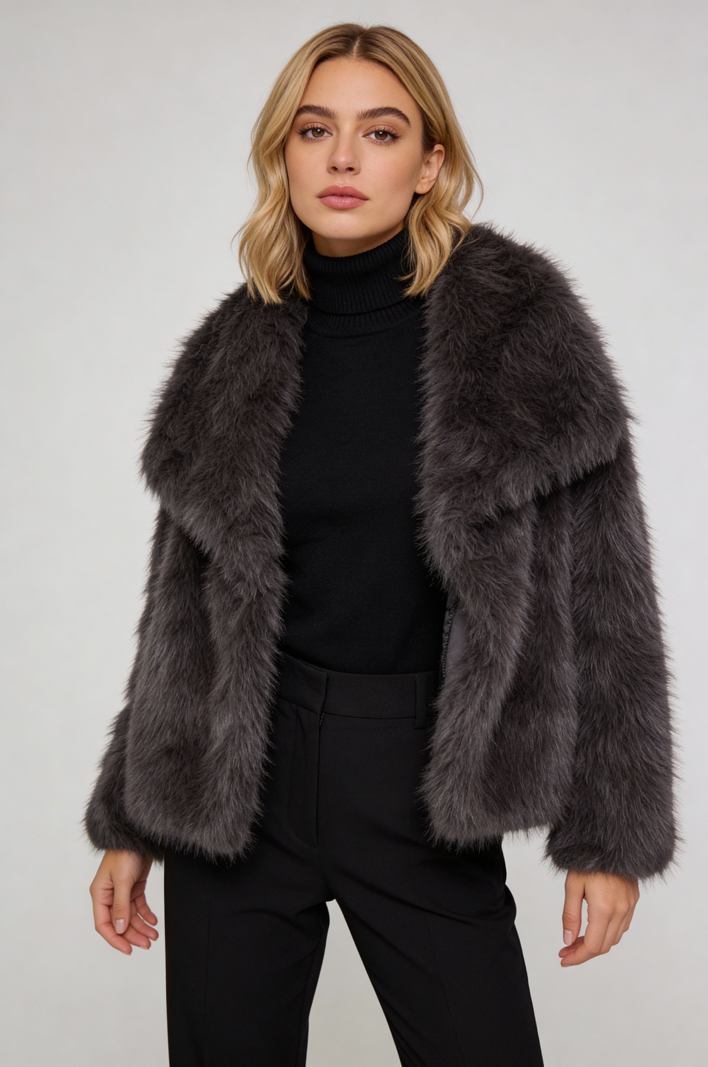 RIVELYN FAUX FUR COAT – GRAY