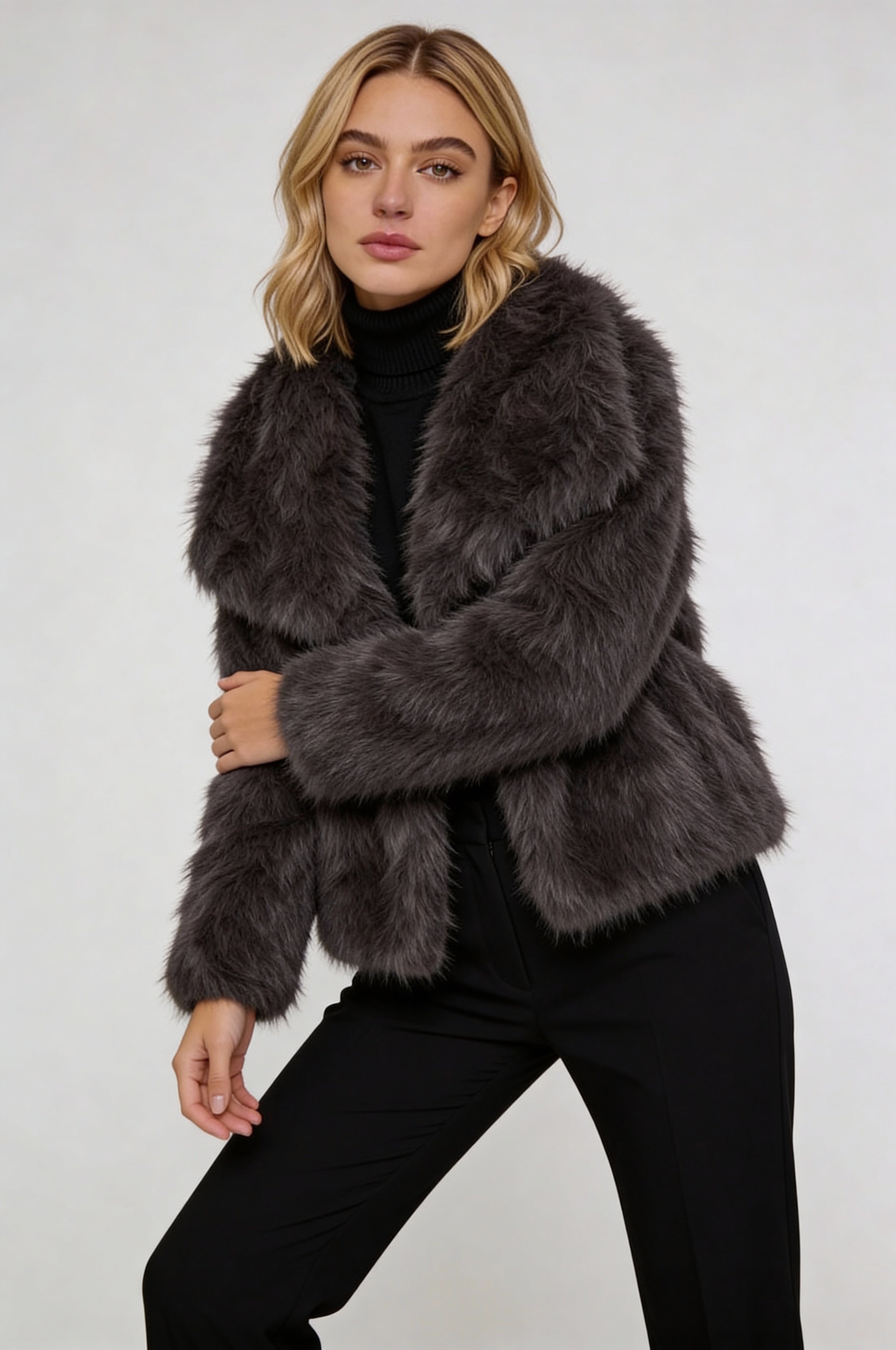 RIVELYN FAUX FUR COAT – GRAY