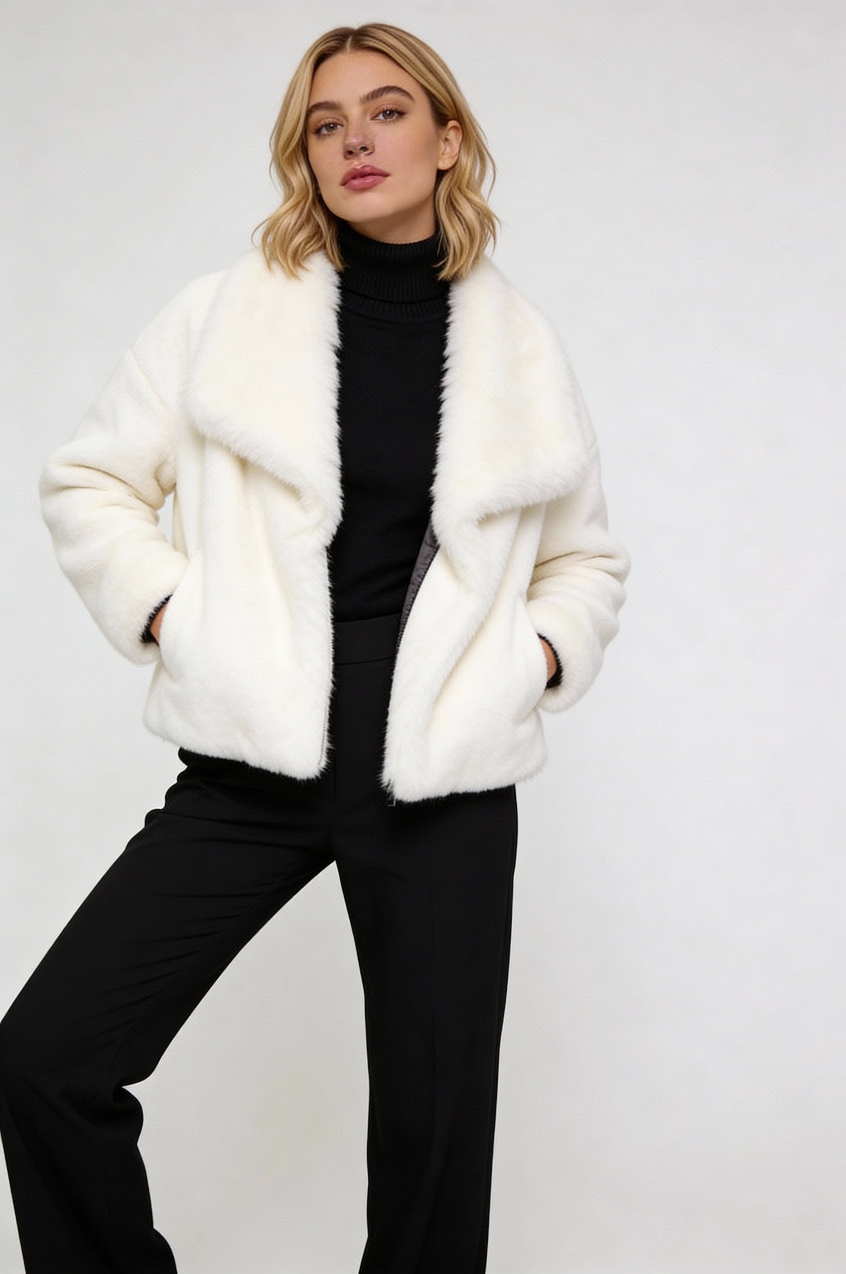 RIVELYN FAUX FUR COAT – WHITE