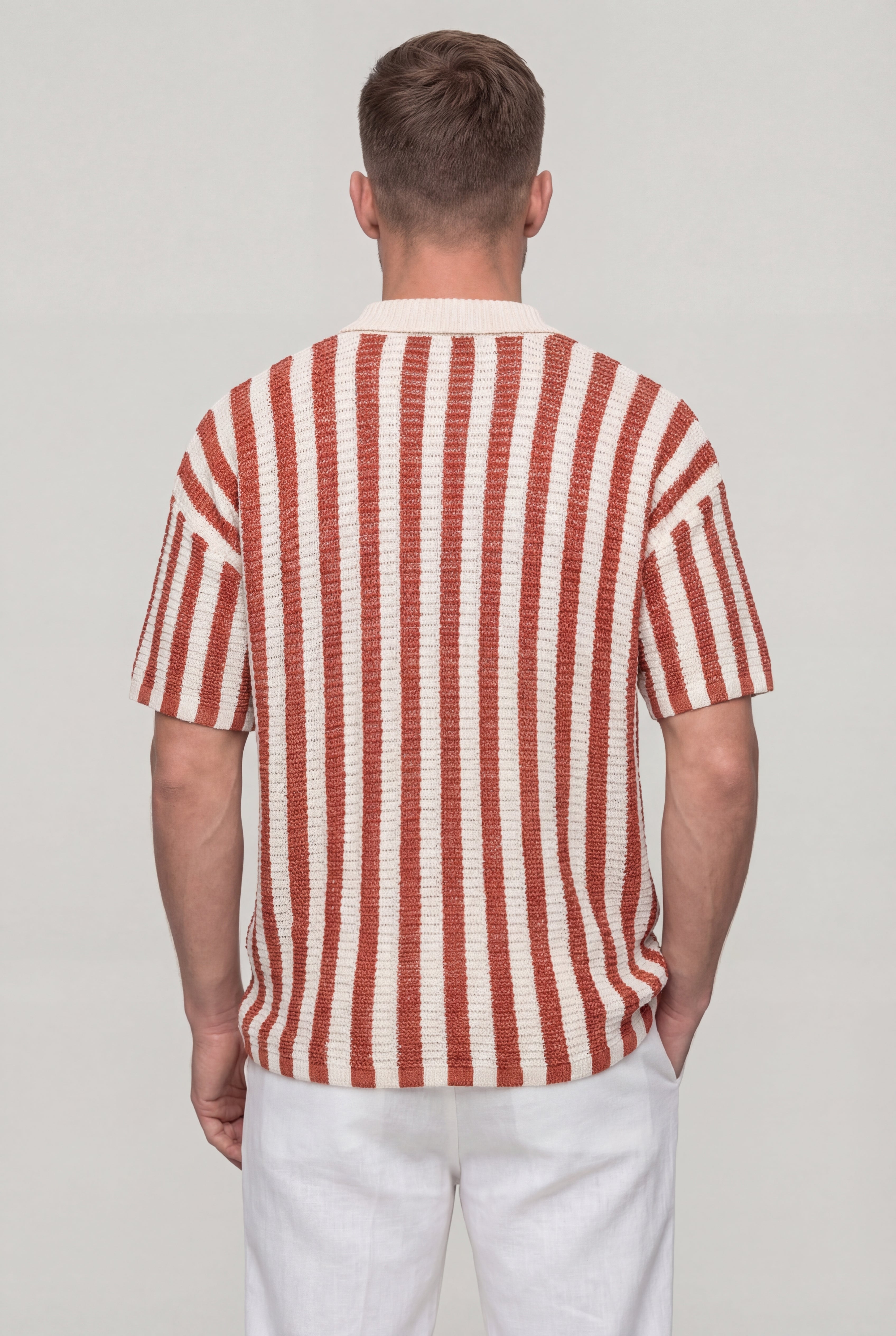 RYVANO STRIPED KNIT POLO SHIRT – RED