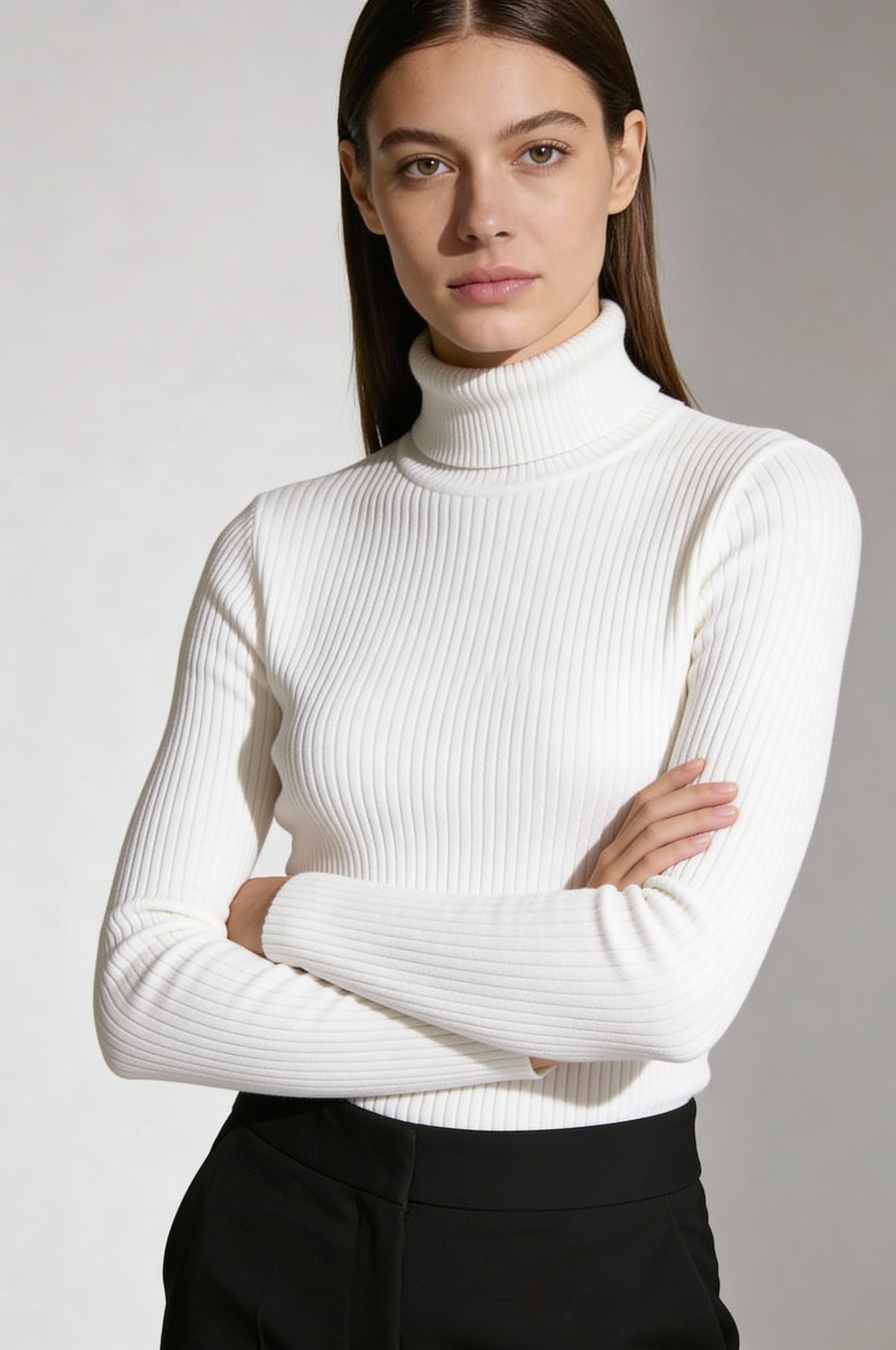 Ribbed Cotton Turtleneck Sweater -White
