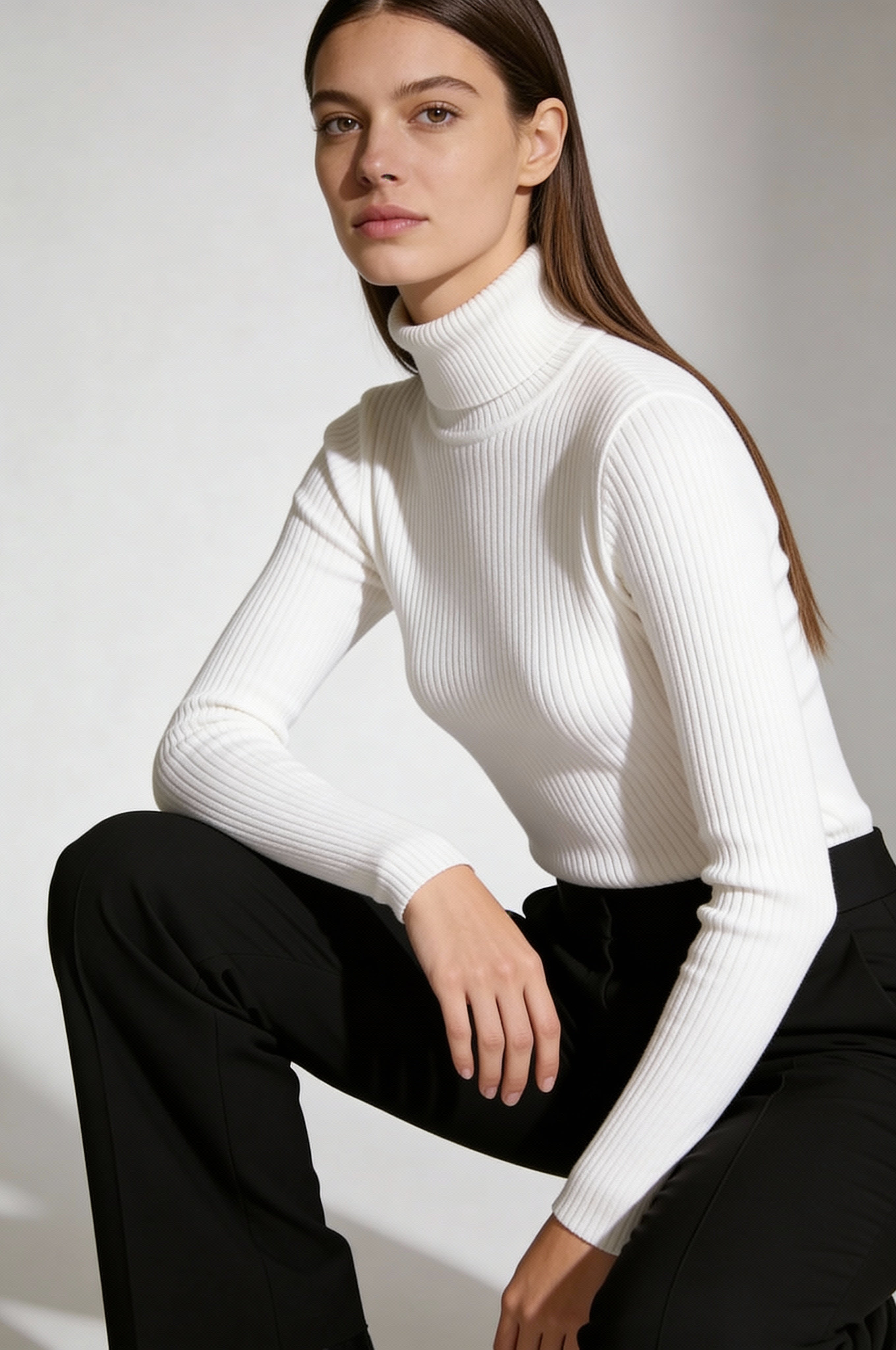 RIBBED COTTON TURTLENECK SWEATER - WHITE