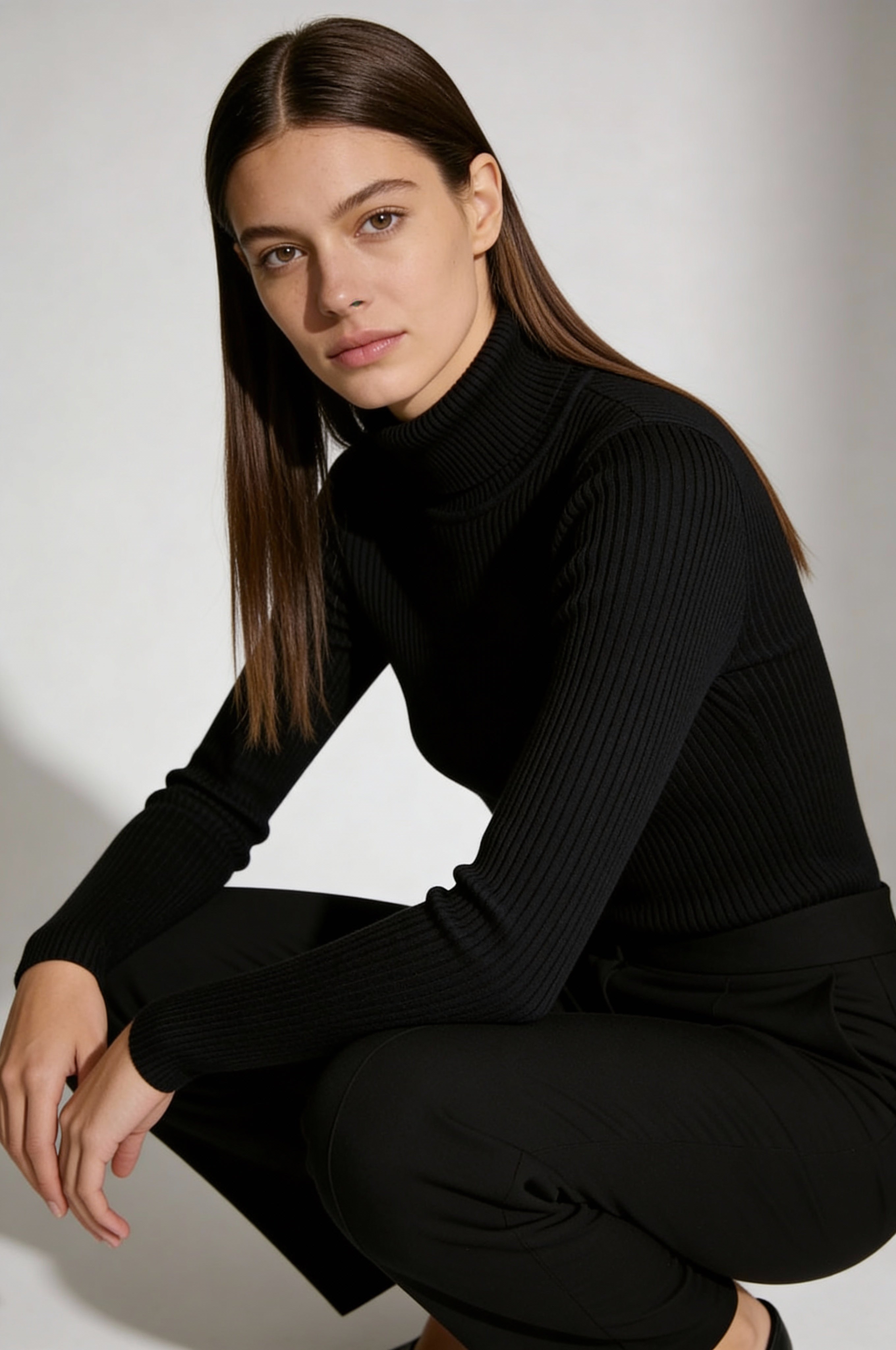 RIBBED COTTON TURTLENECK SWEATER - BLACK