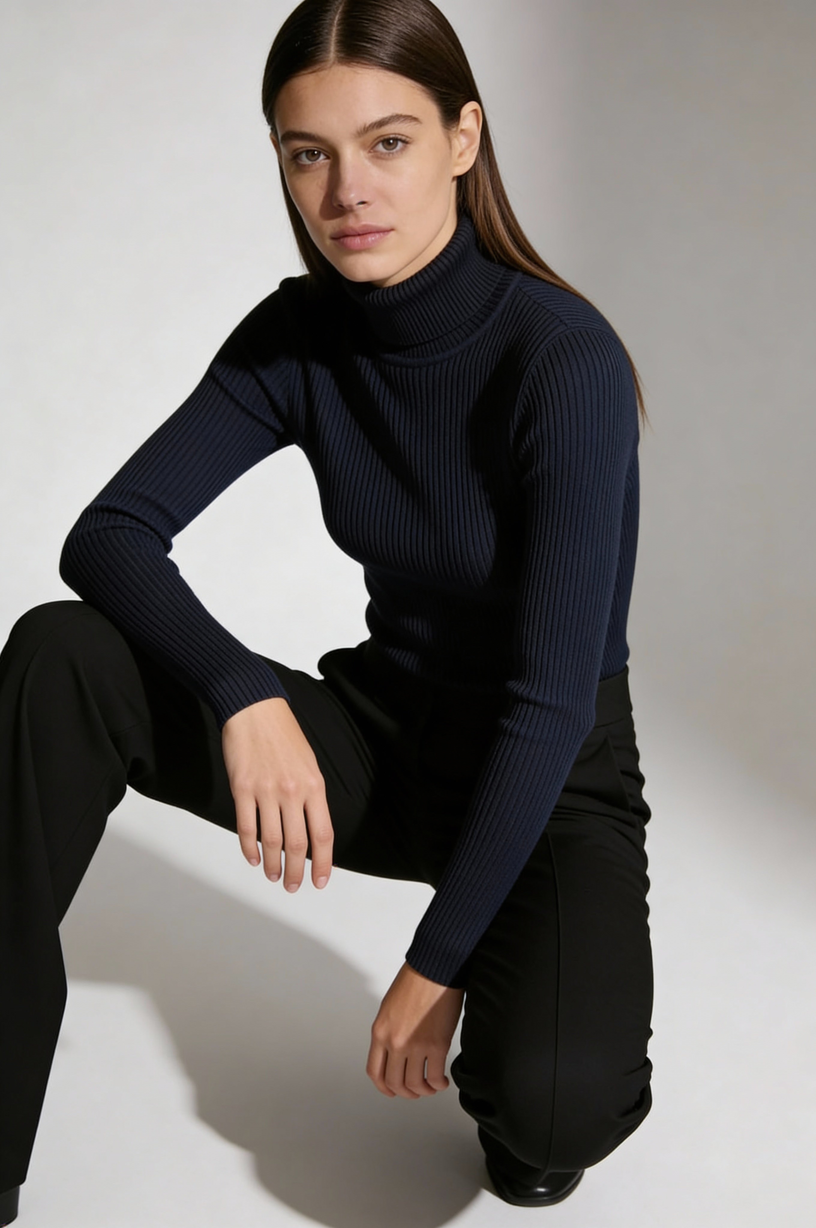RIBBED COTTON TURTLENECK SWEATER - NAVY