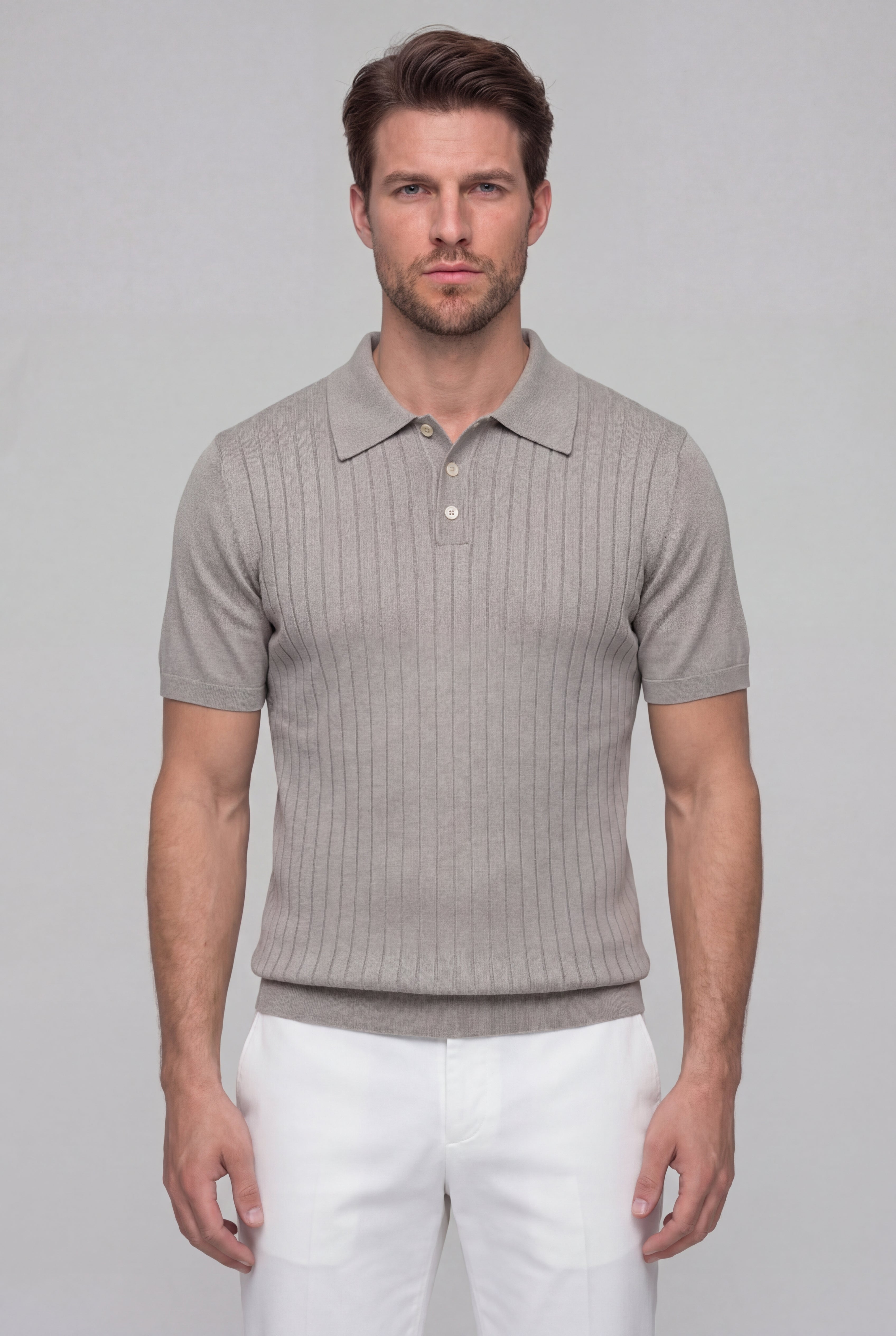 SERANO KNIT POLO SHIRT – GRAY