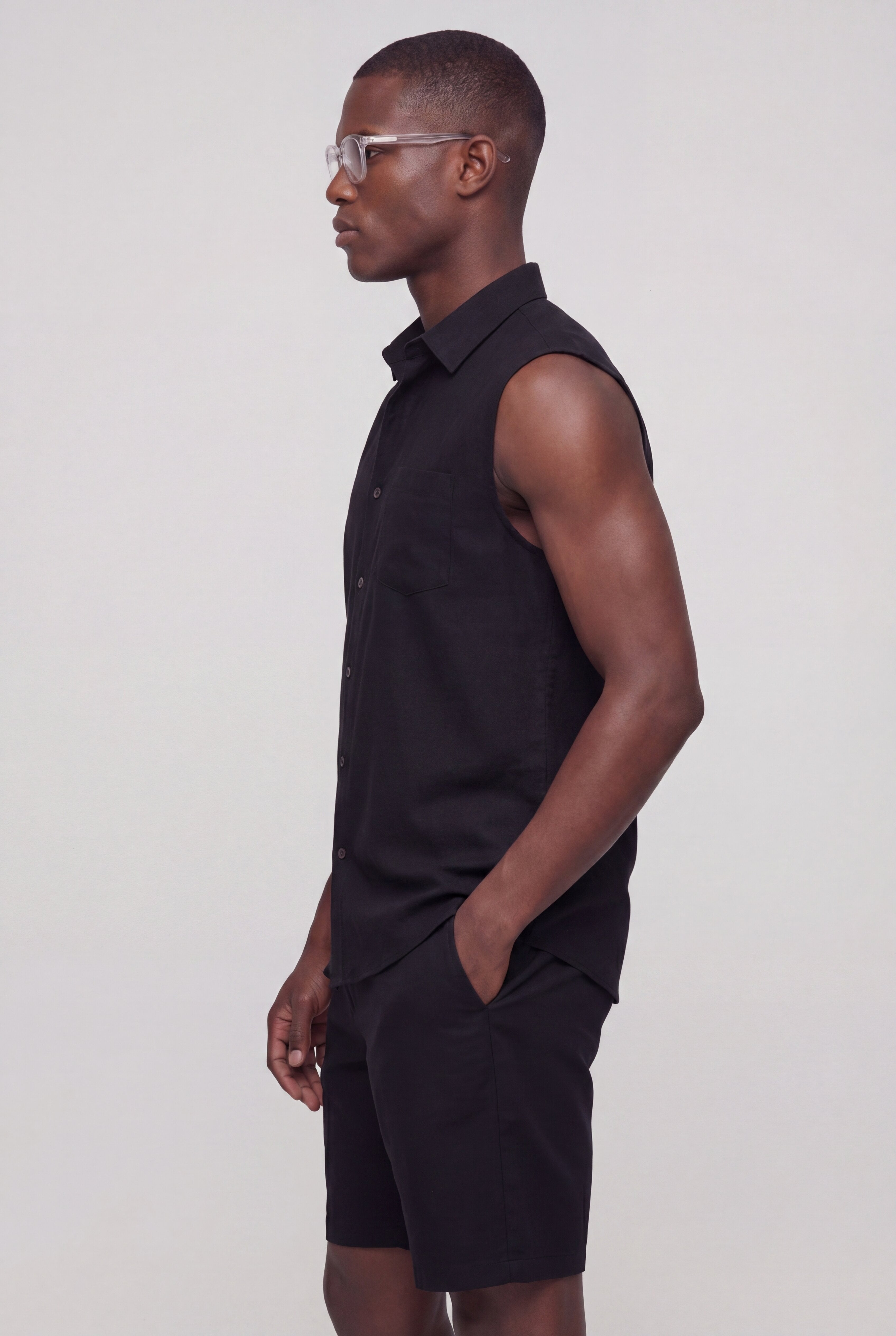 SEVAN SLEEVELESS LINEN SET – BLACK