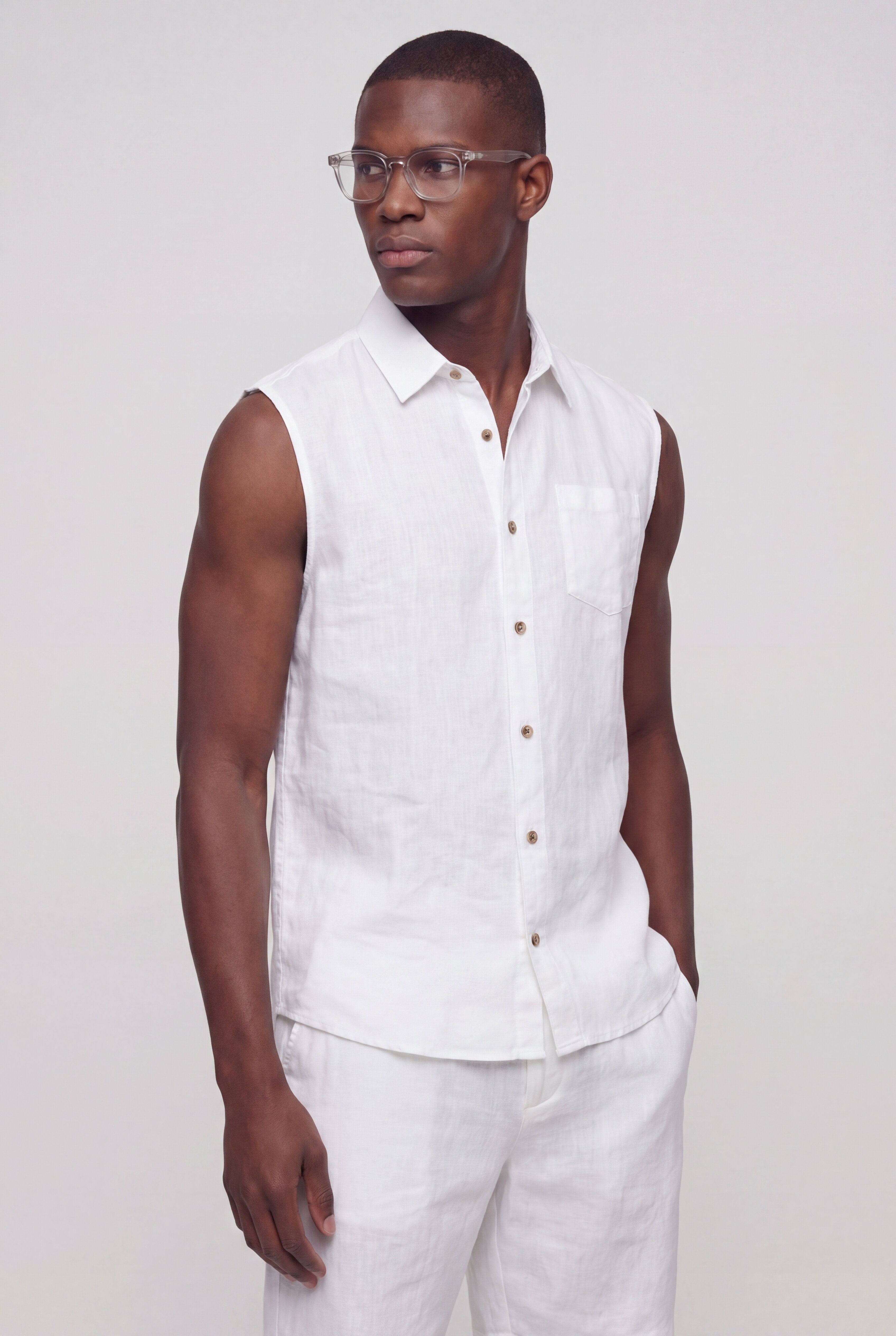 SEVAN SLEEVELESS LINEN SET – WHITE
