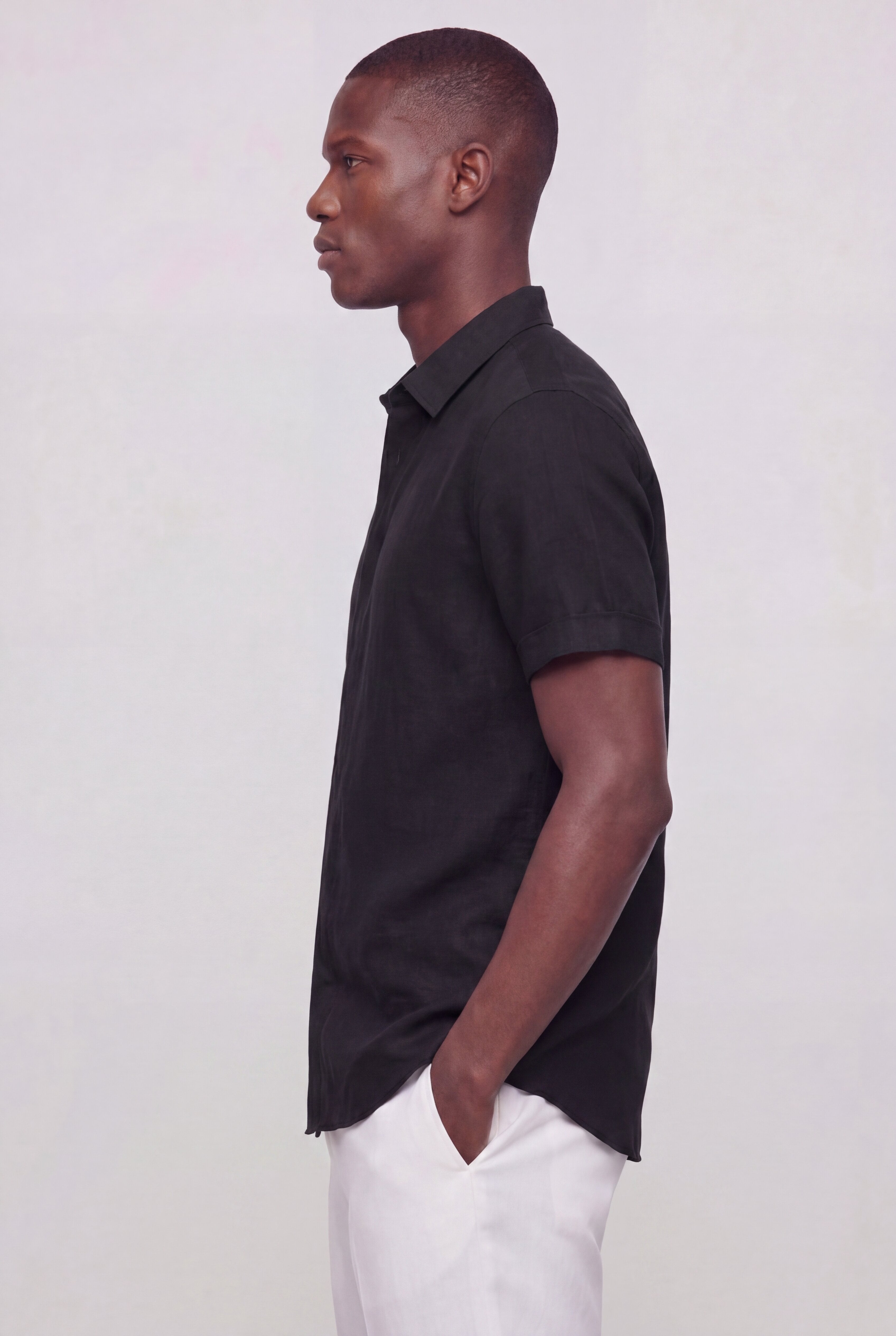 SOLARO LINEN SHORT SLEEVE SHIRT – BLACK