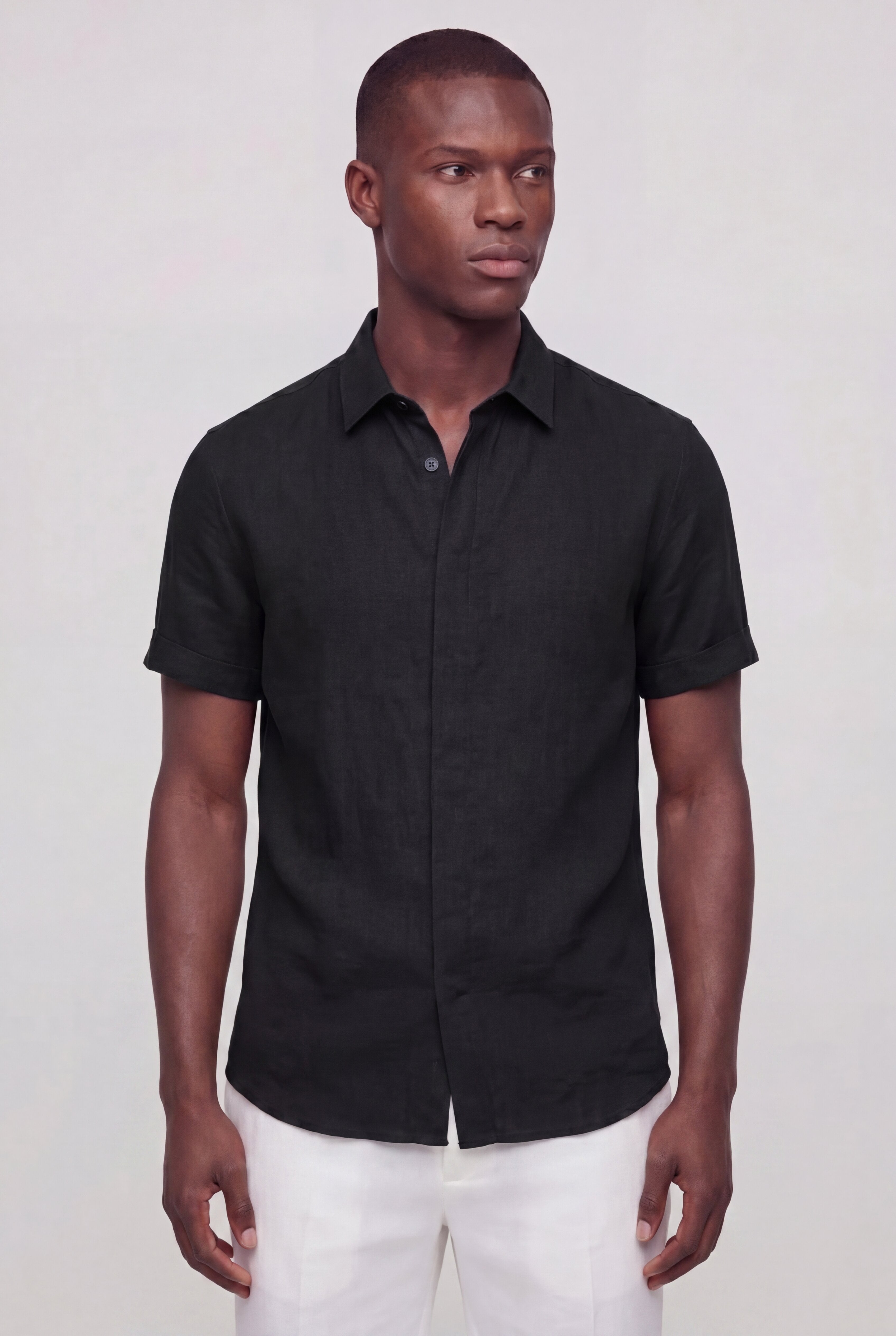 SOLARO LINEN SHORT SLEEVE SHIRT – BLACK