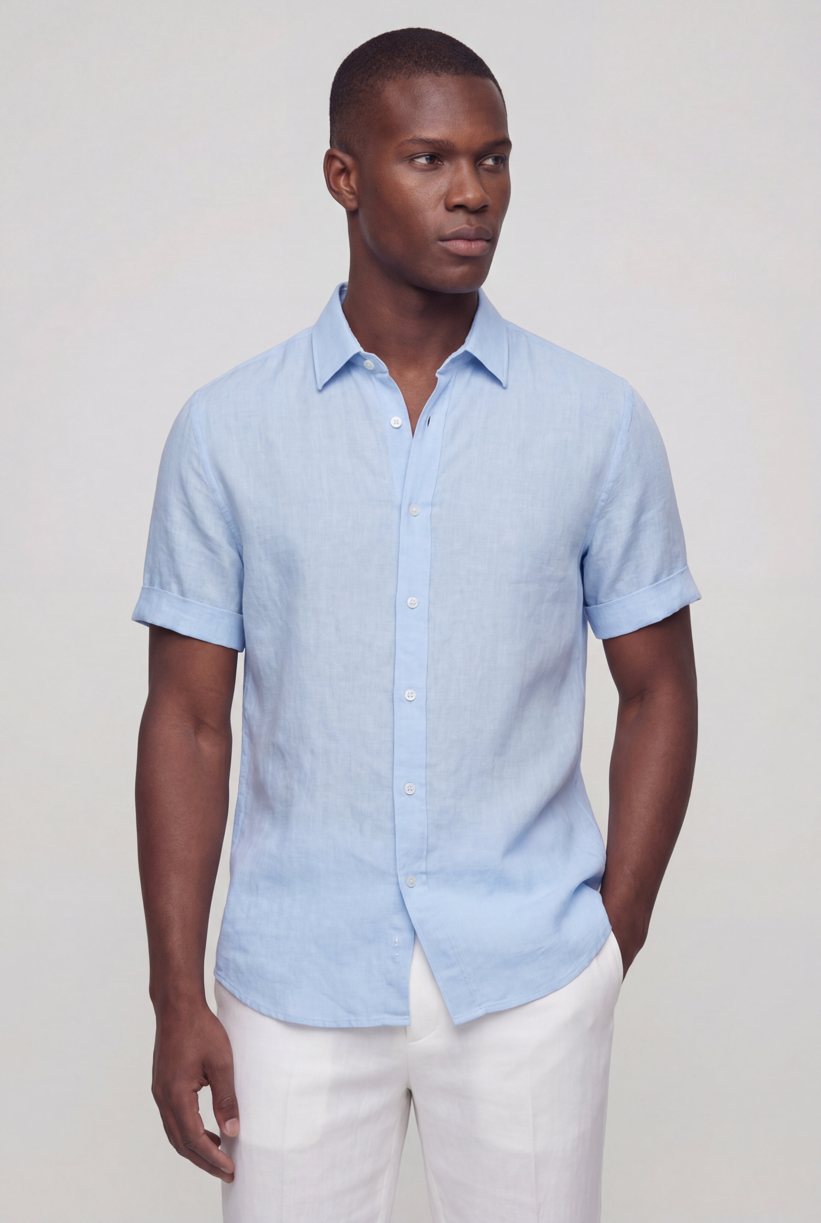 SOLARO LINEN SHORT SLEEVE SHIRT – BLUE