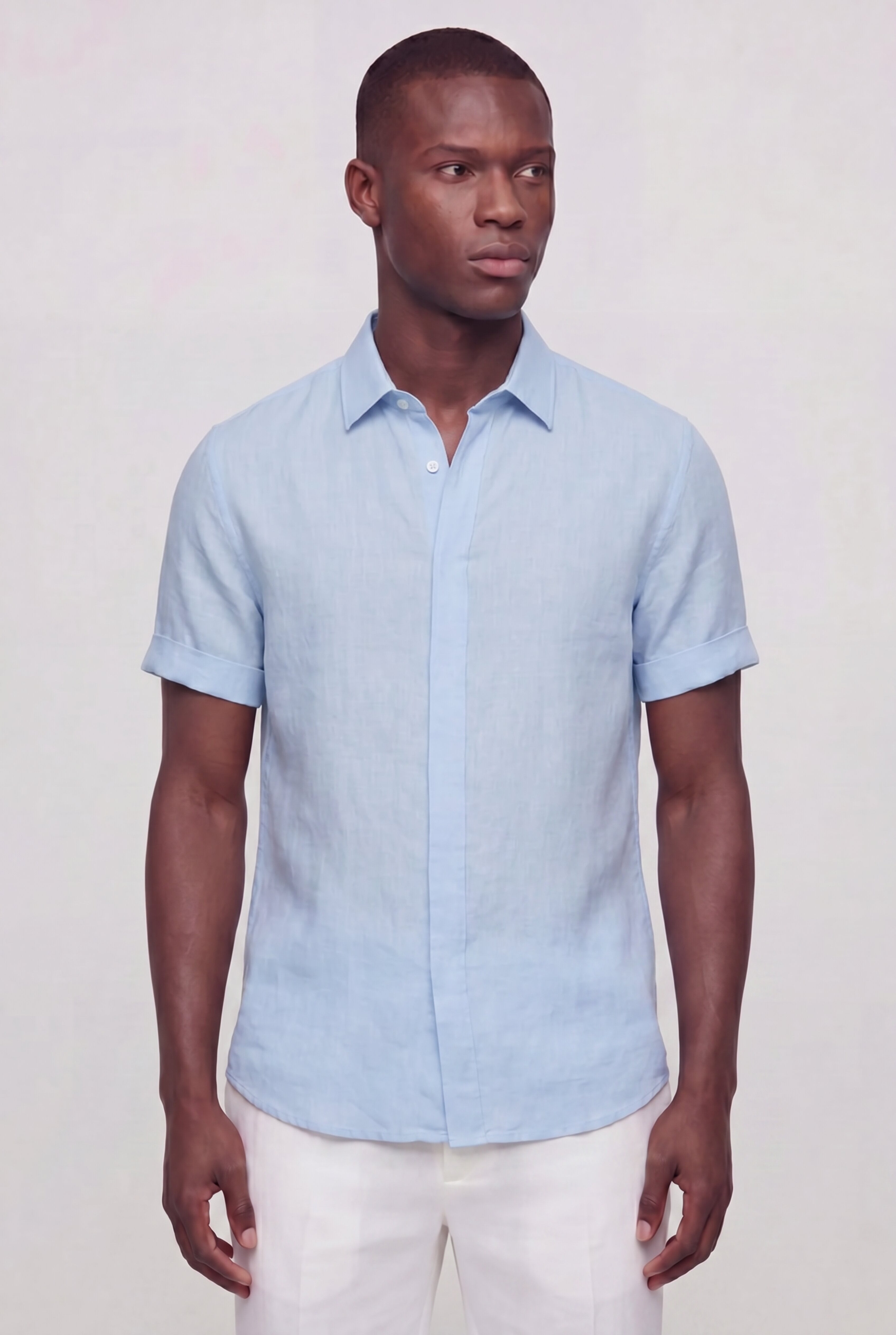 SOLARO LINEN SHORT SLEEVE SHIRT – BLUE