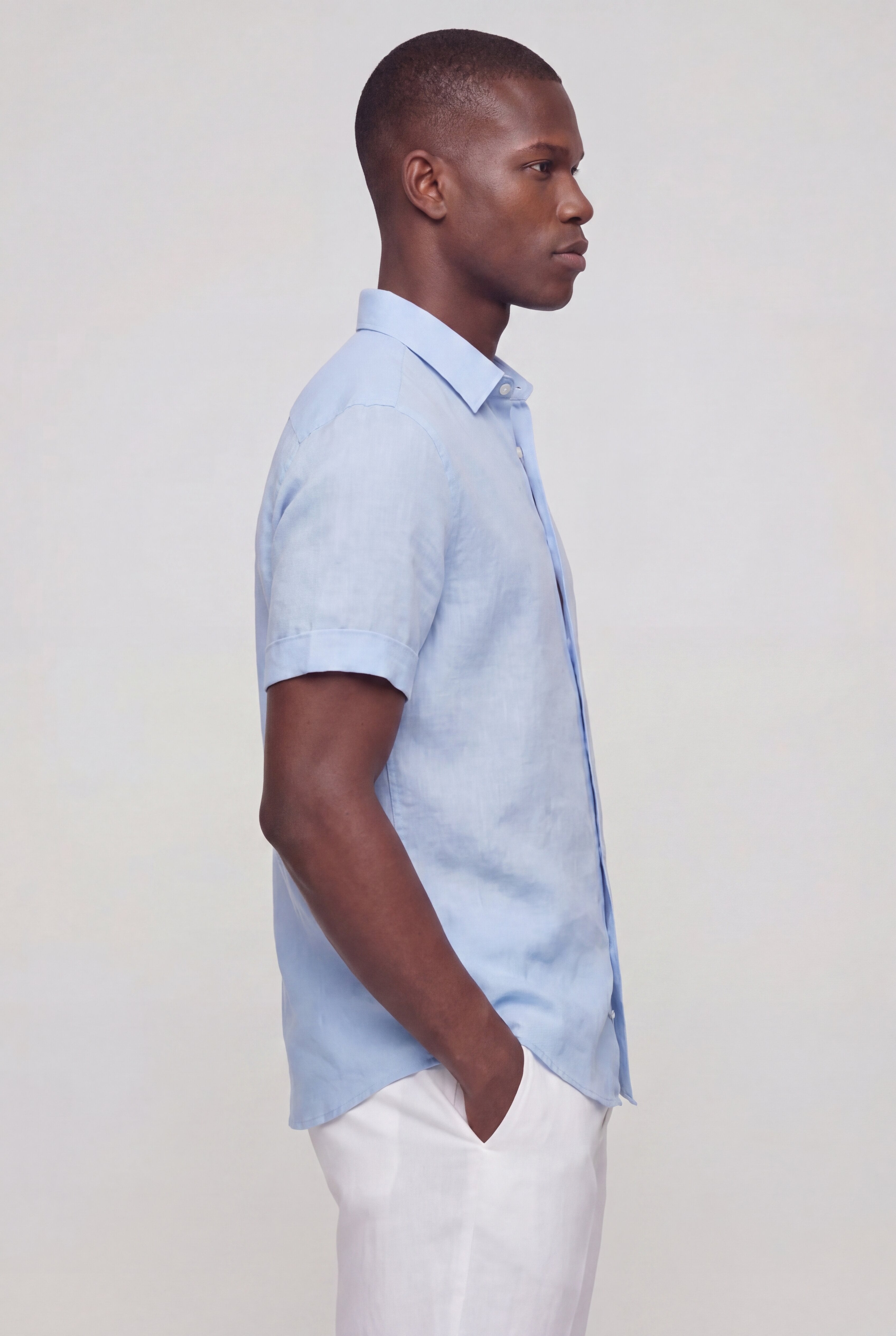 SOLARO LINEN SHORT SLEEVE SHIRT – BLUE