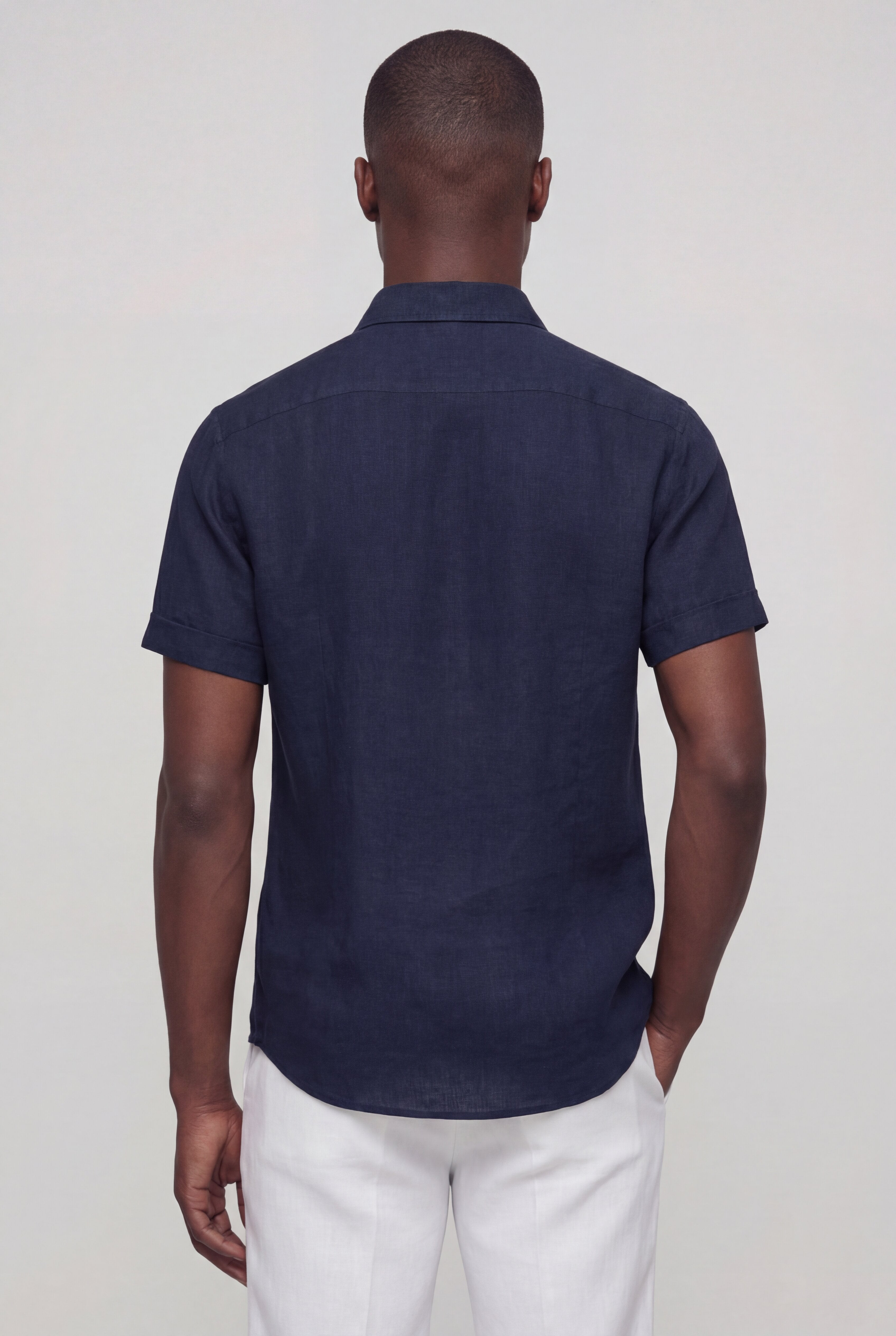 SOLARO LINEN SHORT SLEEVE SHIRT – NAVY
