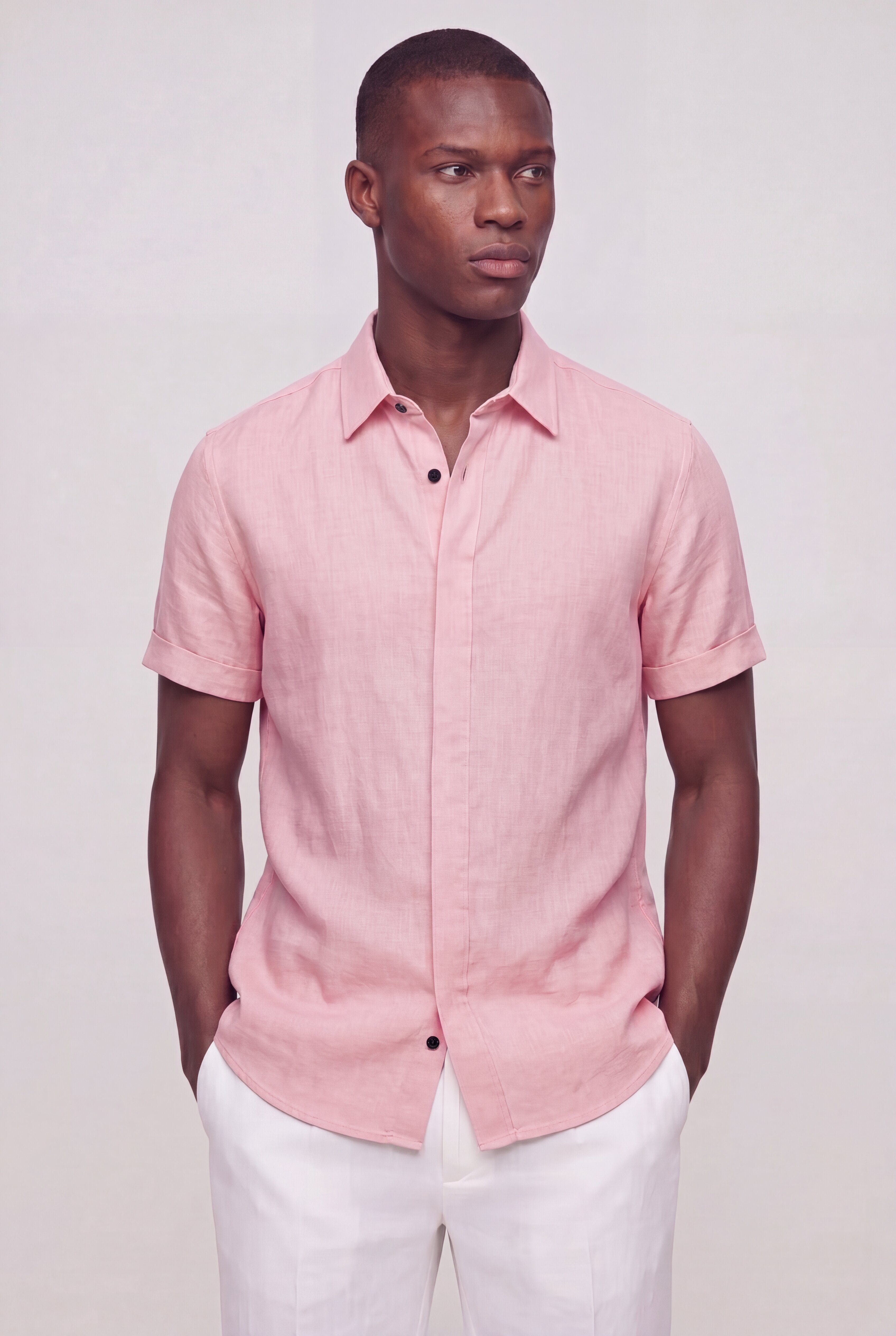SOLARO LINEN SHORT SLEEVE SHIRT – PINK