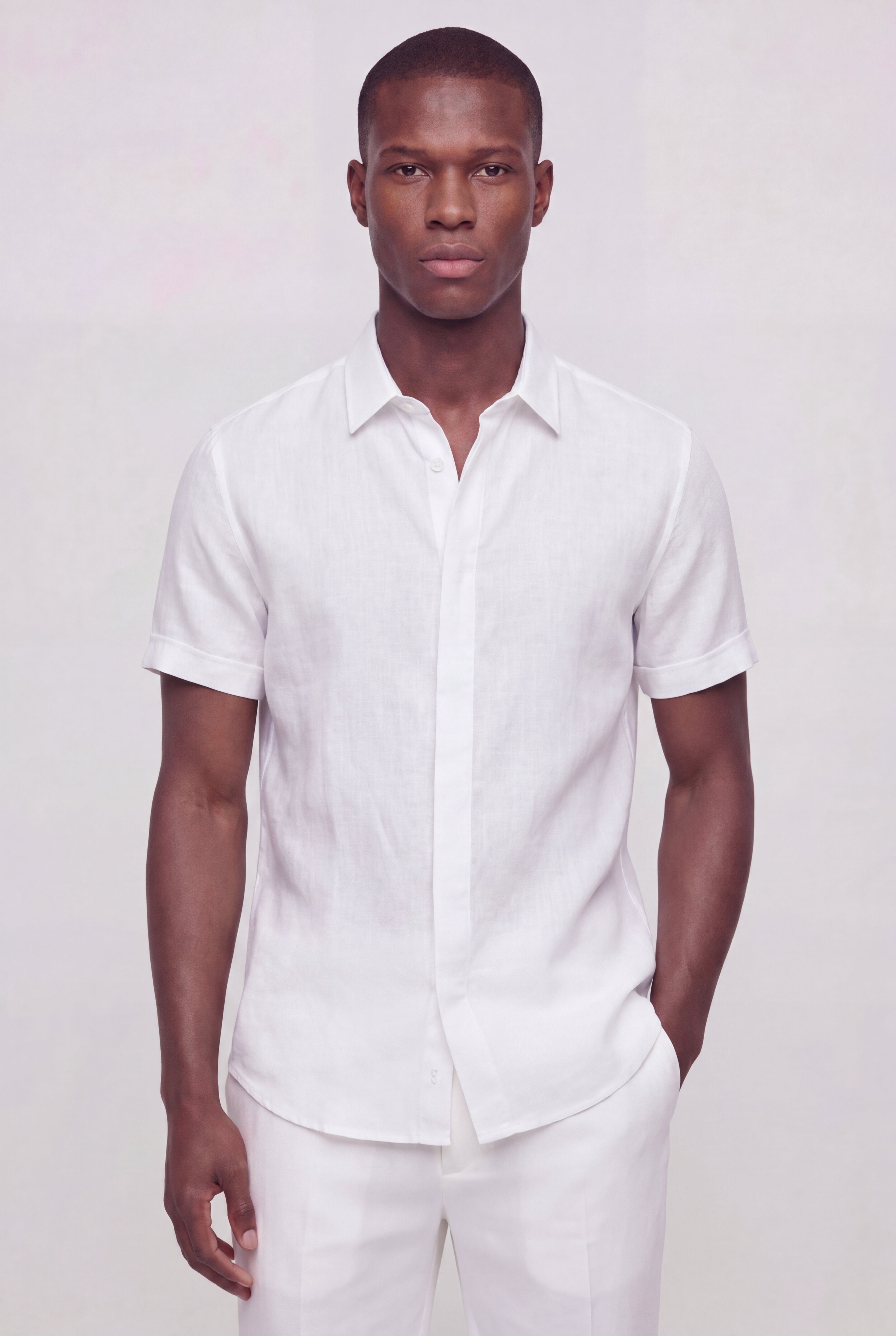 SOLARO LINEN SHORT SLEEVE SHIRT – WHITE