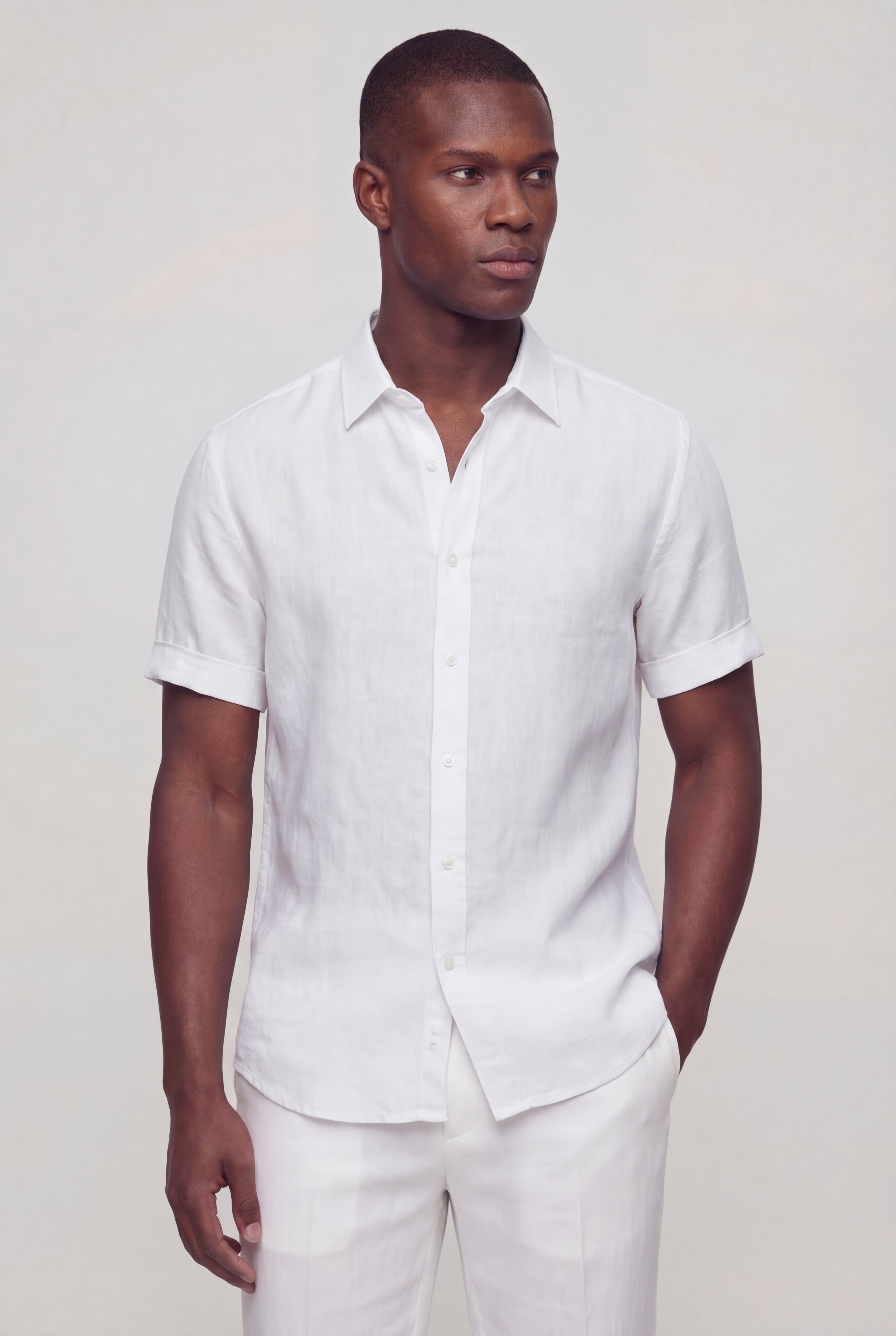 SOLARO LINEN SHORT SLEEVE SHIRT – WHITE