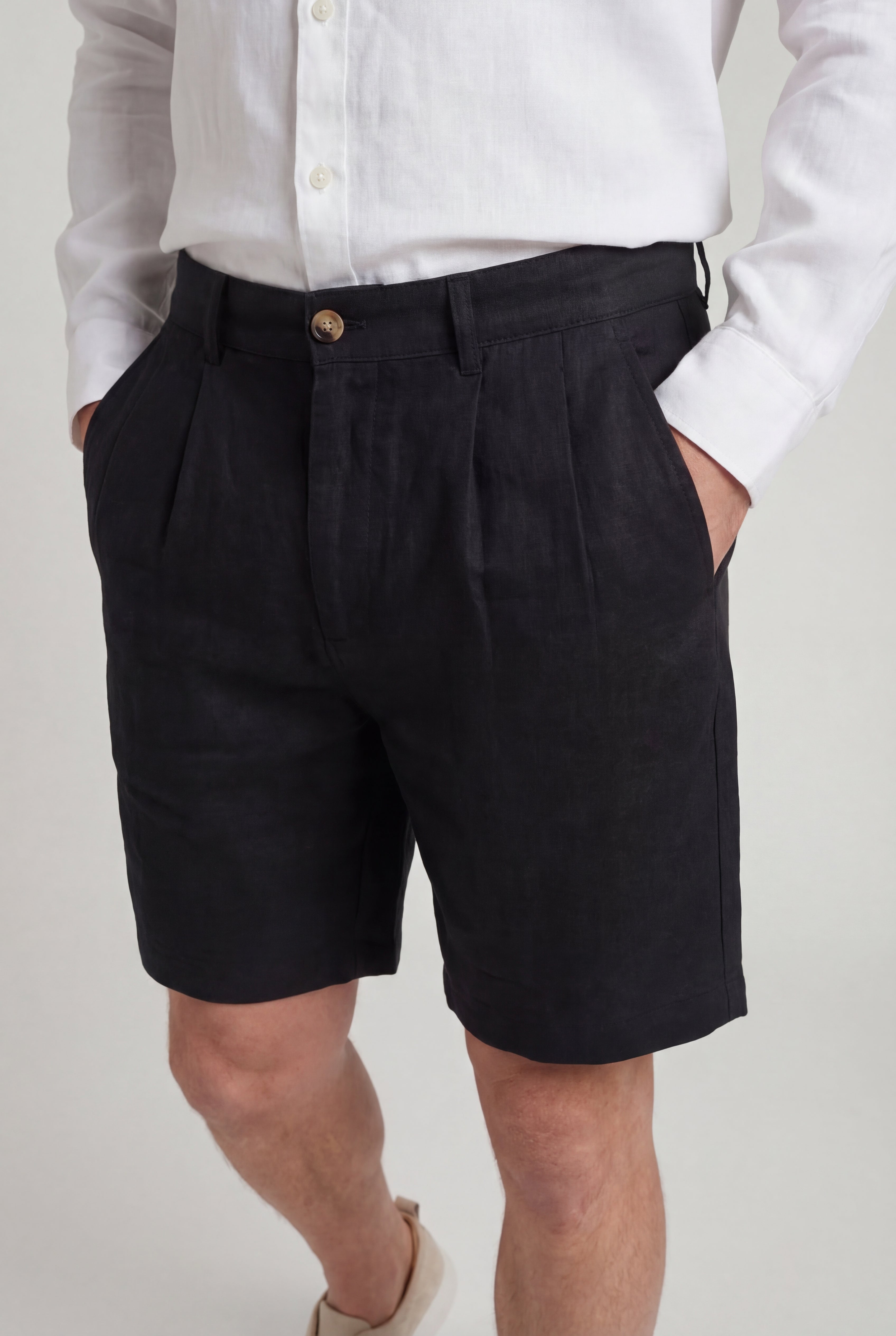 SOLVAREL BUTTON LINEN SHORTS – BLACK