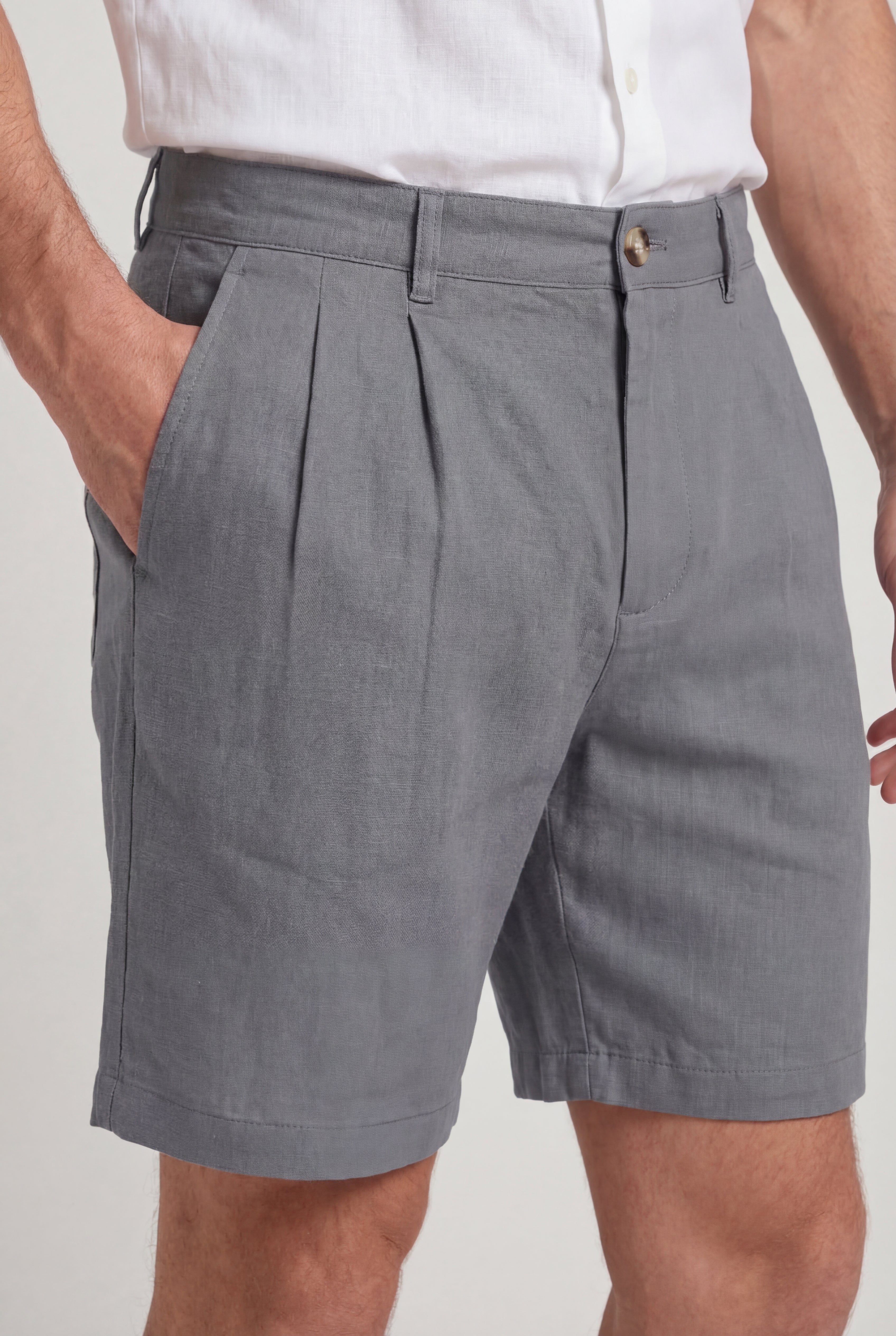 SOLVAREL BUTTON LINEN SHORTS – GRAY