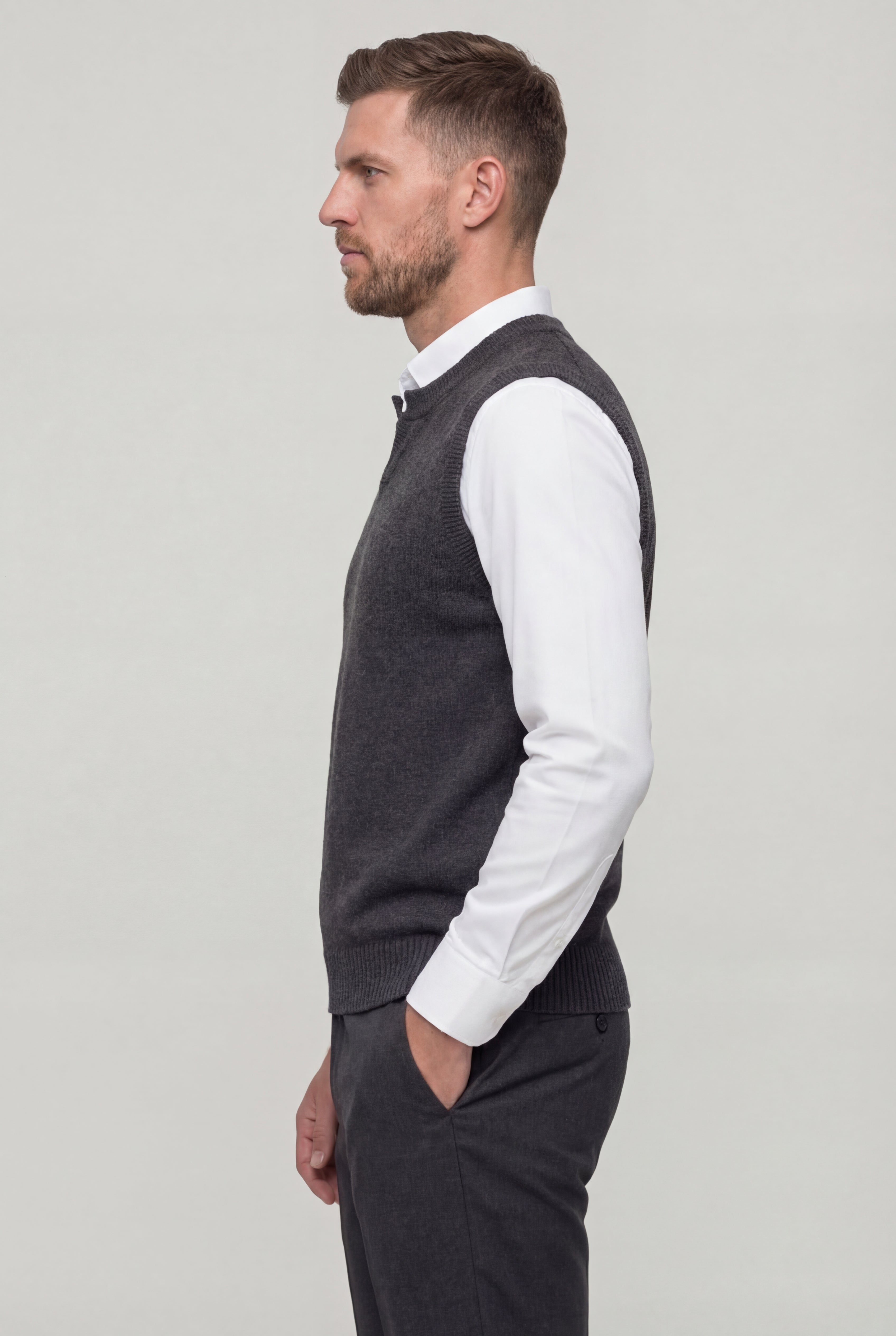 SOLVARO KNIT SWEATER VEST - GRAY