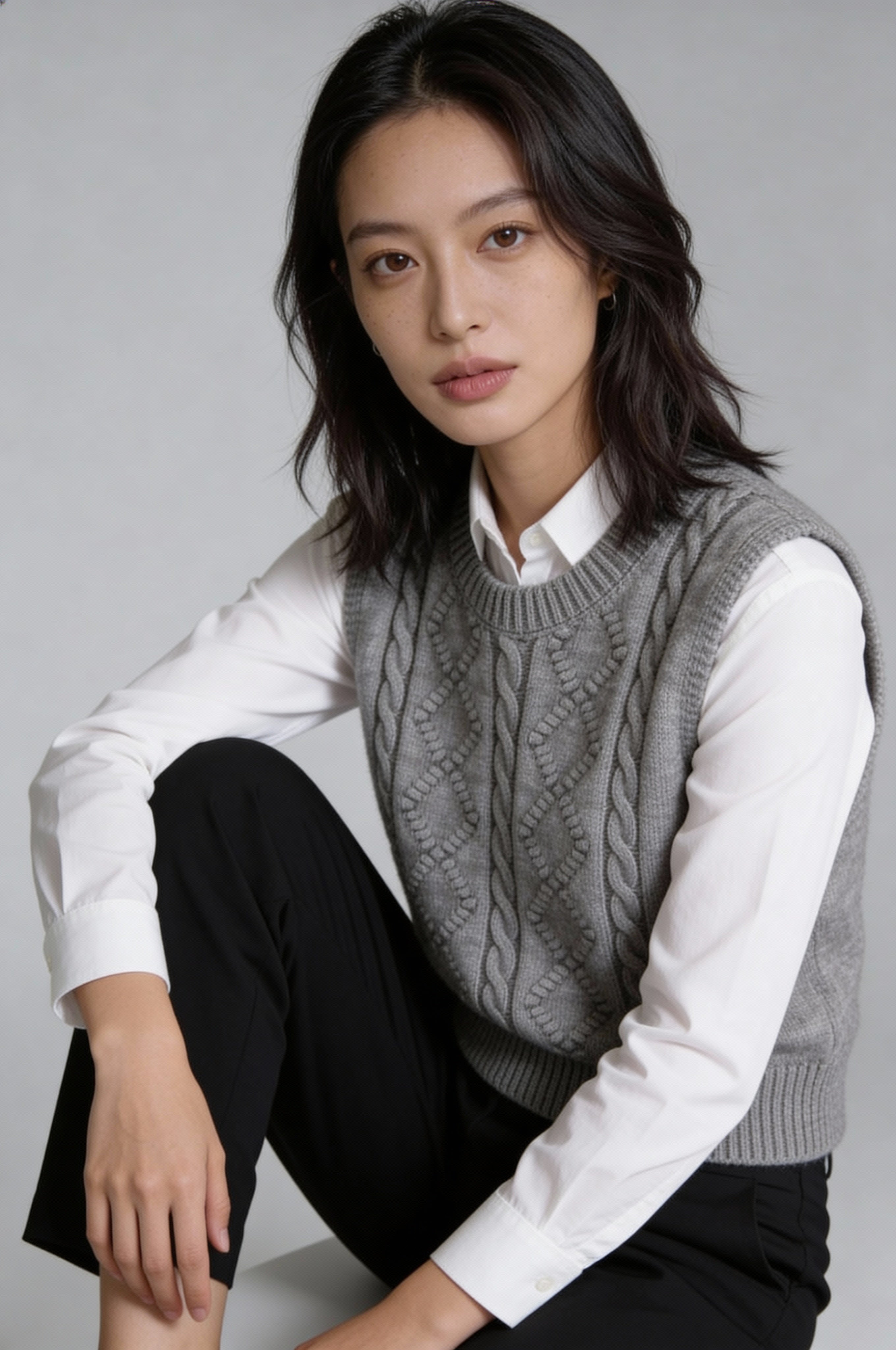 SORENZA CABLE KNIT VEST – GRAY