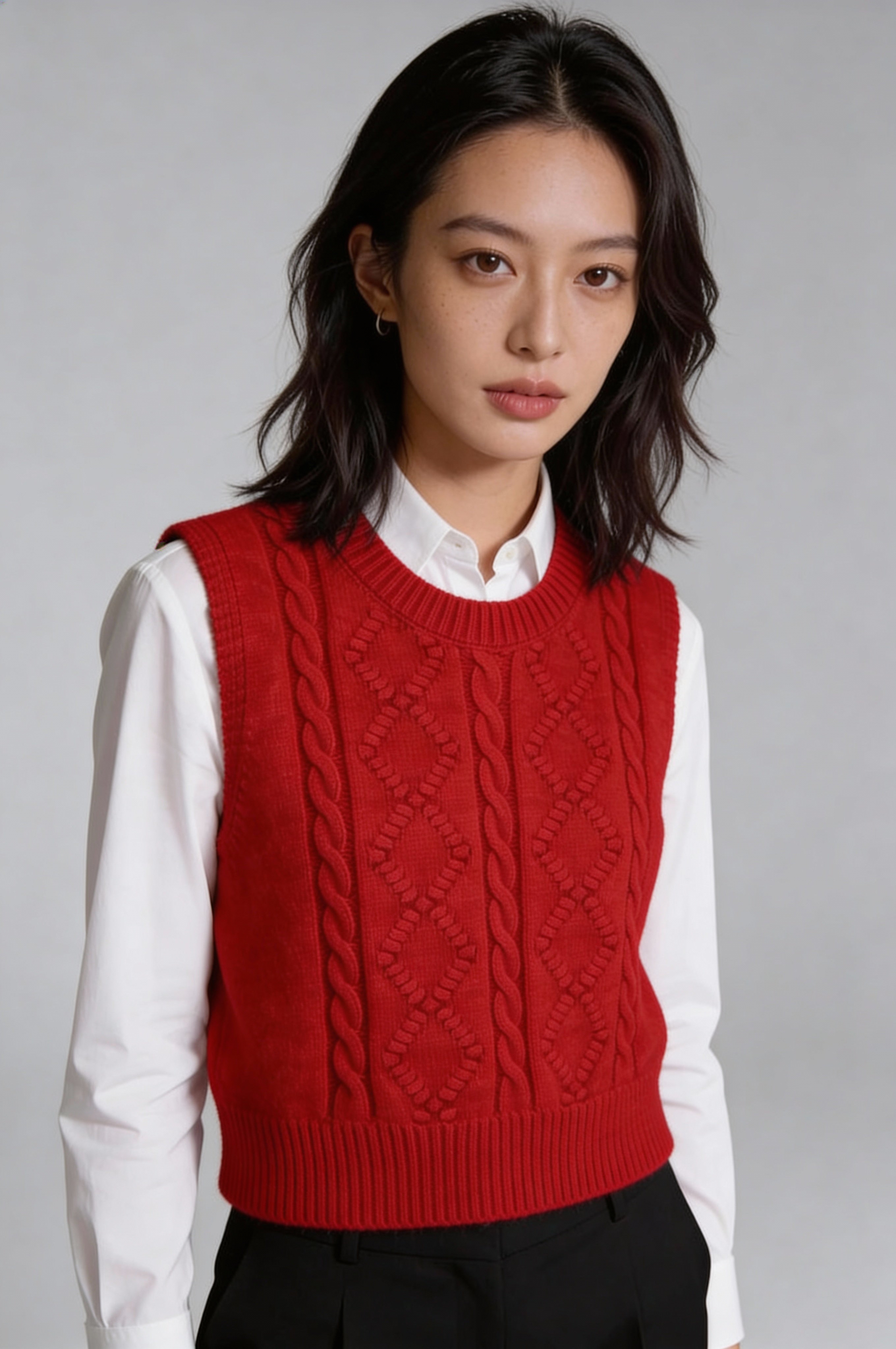 SORENZA CABLE KNIT VEST – RED