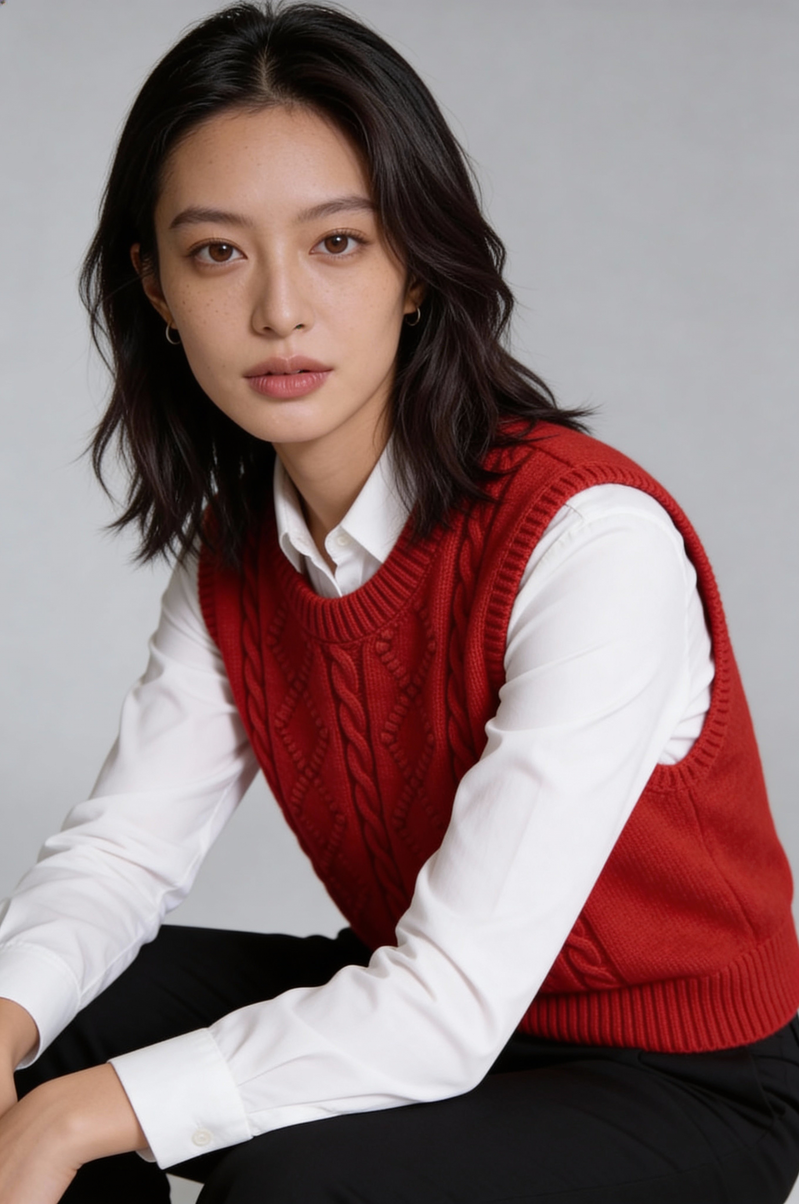 SORENZA CABLE KNIT VEST – RED