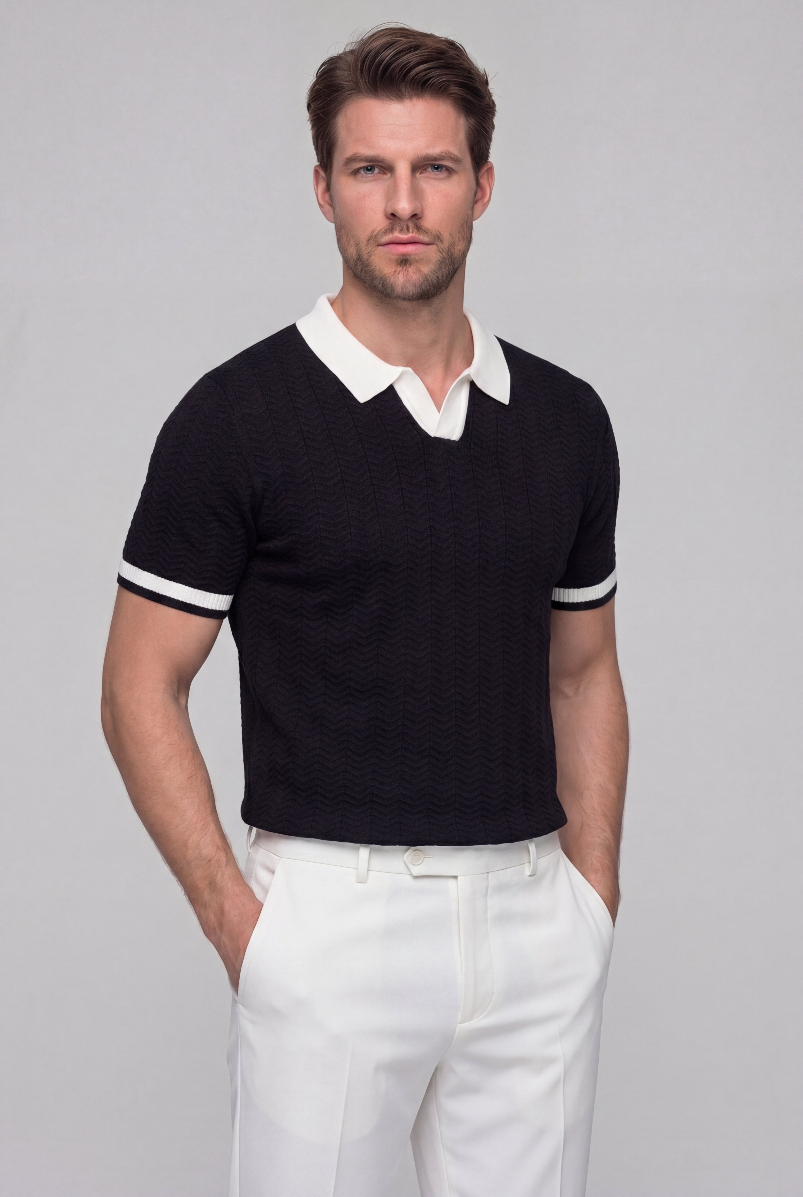 STRIDE TEXTURED POLO - BLACK