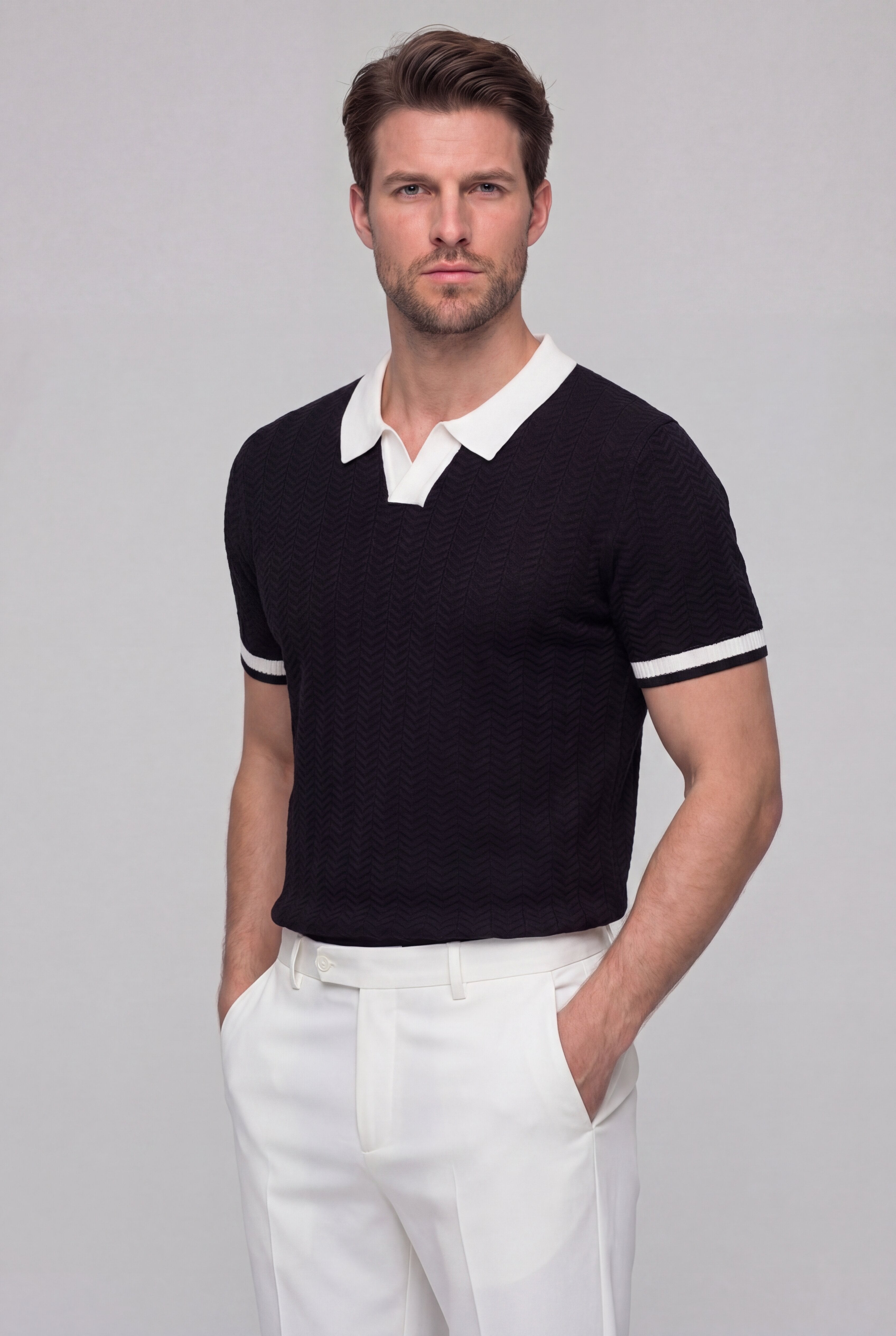 STRIDE TEXTURED POLO - BLACK