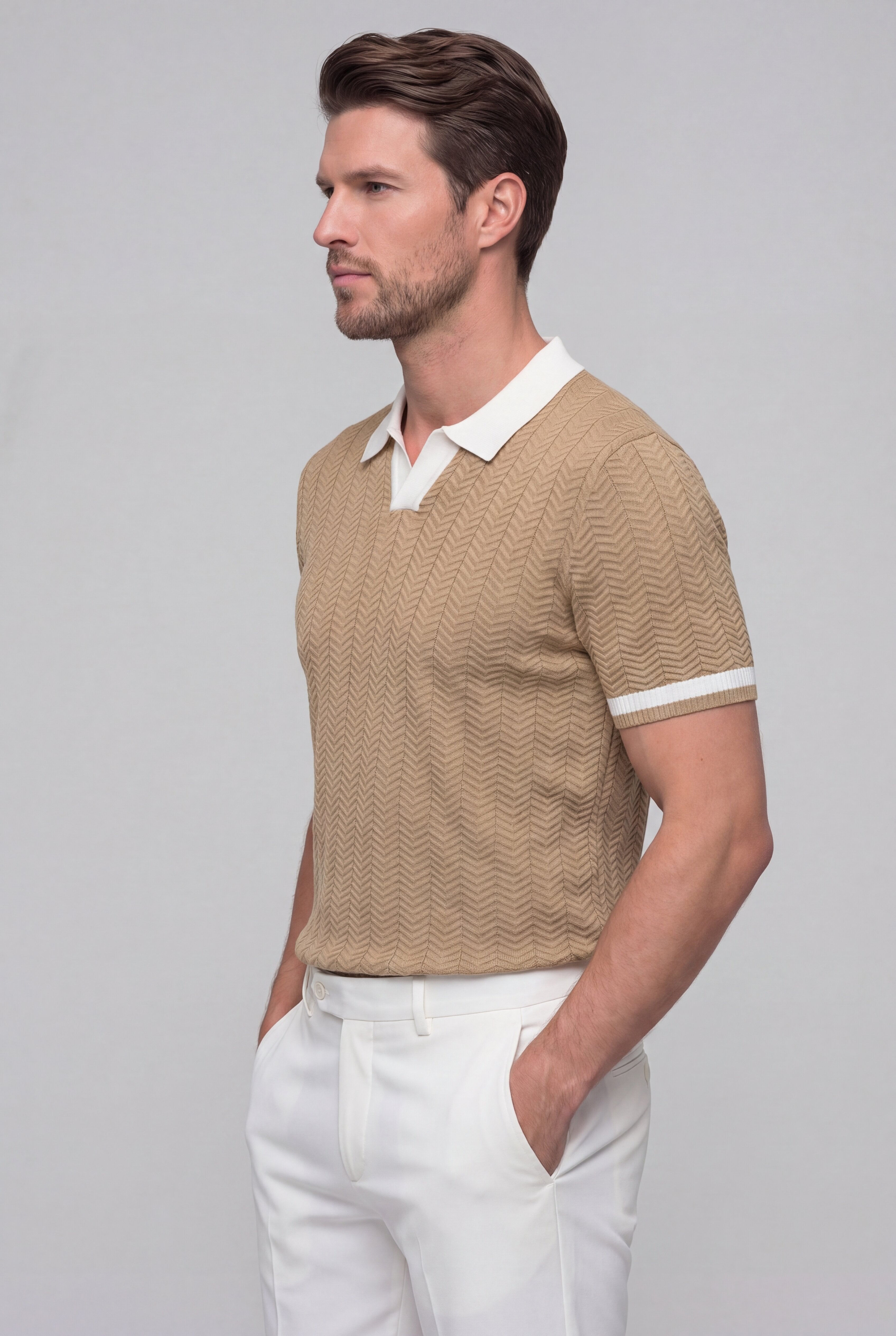 STRIDE TEXTURED POLO - KHAKI