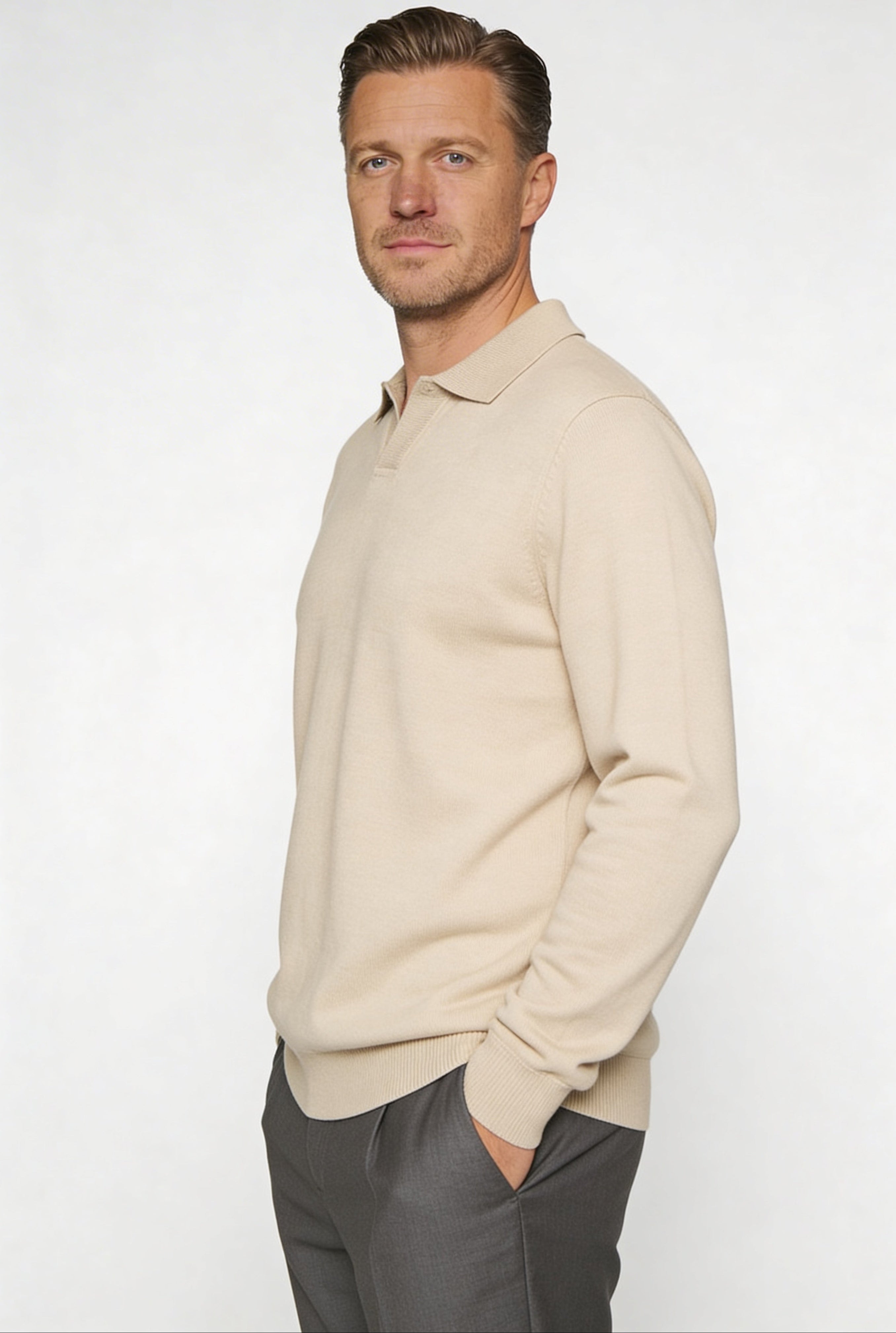 TALREN LONG SLEEVE POLO SHIRT – BEIGE